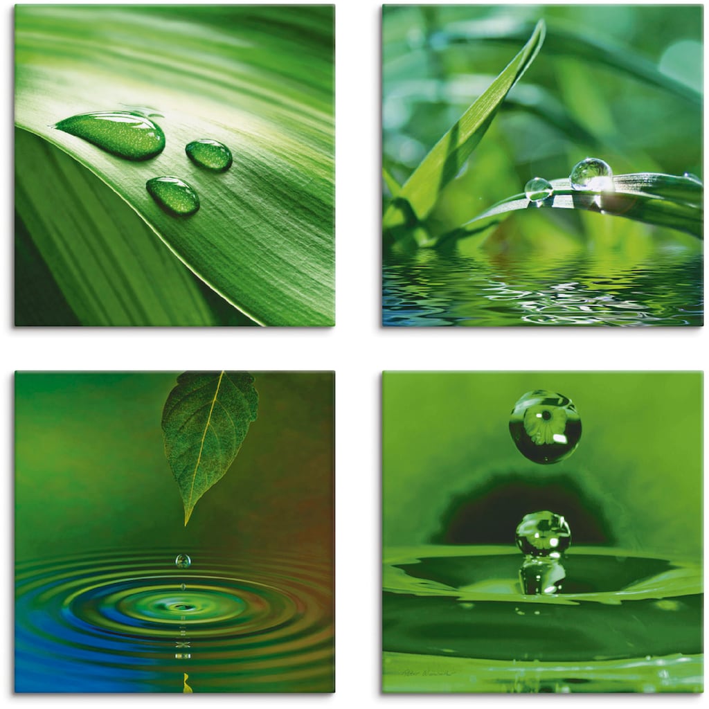 Artland Leinwandbild »Blatt Gras Wassertropfen«, Zen, (4 St.), 4er Set, verschiedene Größen