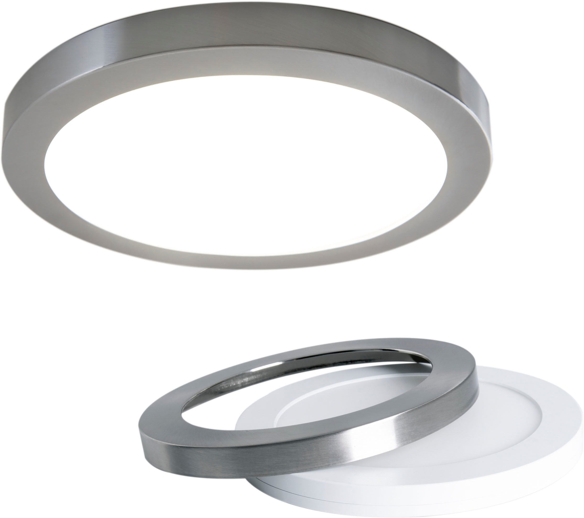 näve LED Deckenleuchte »Bonus«, 1 flammig, Leuchtmittel LED-Modul | LED fest integriert, 3 Lichtfarben, 2-in-1-Optik,Ring chrome magetisch abnehmbar