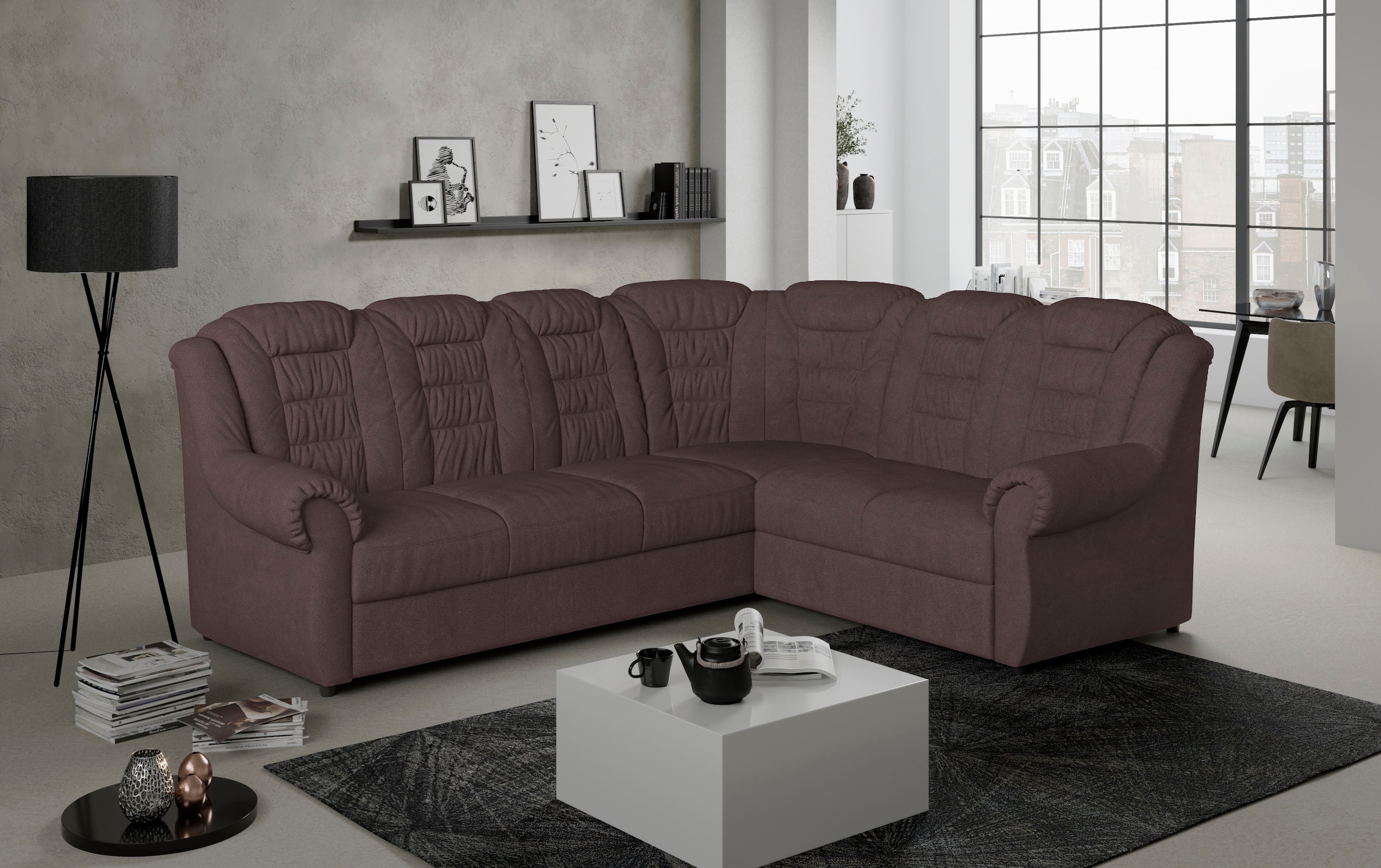 Home affaire Ecksofa »Boston L-Form«, mit hoher Rückenlehne, wahlweise mit Bettfunktion & Stauraum