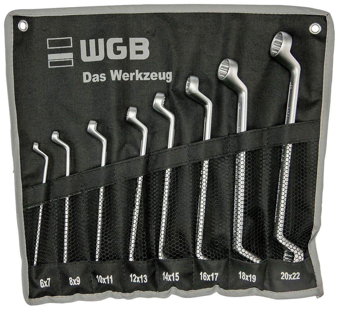 WGB BASIC PLUS Ringschlüssel »Doppelringschlüssel-Satz«, (Set, 8 St.), gekröpft, Chrom-Vanadium Stahl, verchromt, in Rolltasche