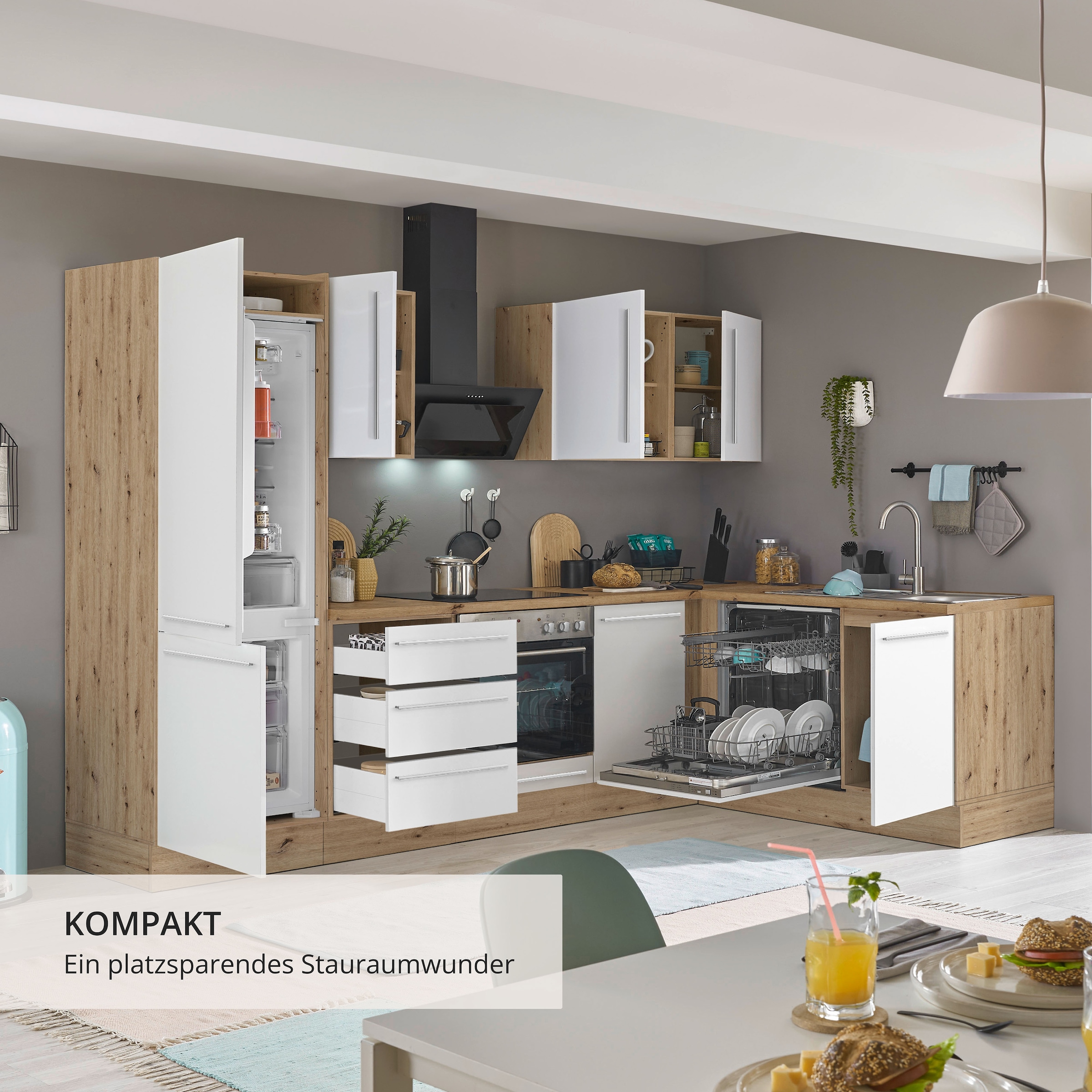 KOCHSTATION Winkelküche »Florida, Stellbreite 280x165 cm« wahlweise mit E-Geräten, mit Softclose für Türen und Schubkästen