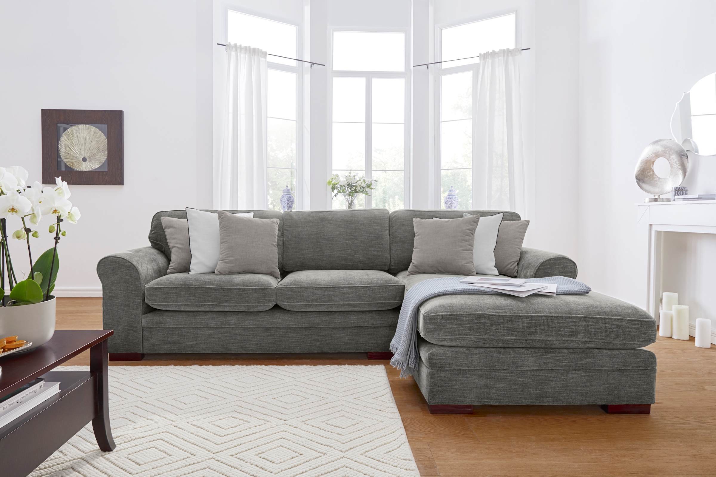 Home affaire Ecksofa »Broughton L-Form«, weicher Sitzkomfort, incl. 4 Zierkissen, Keder