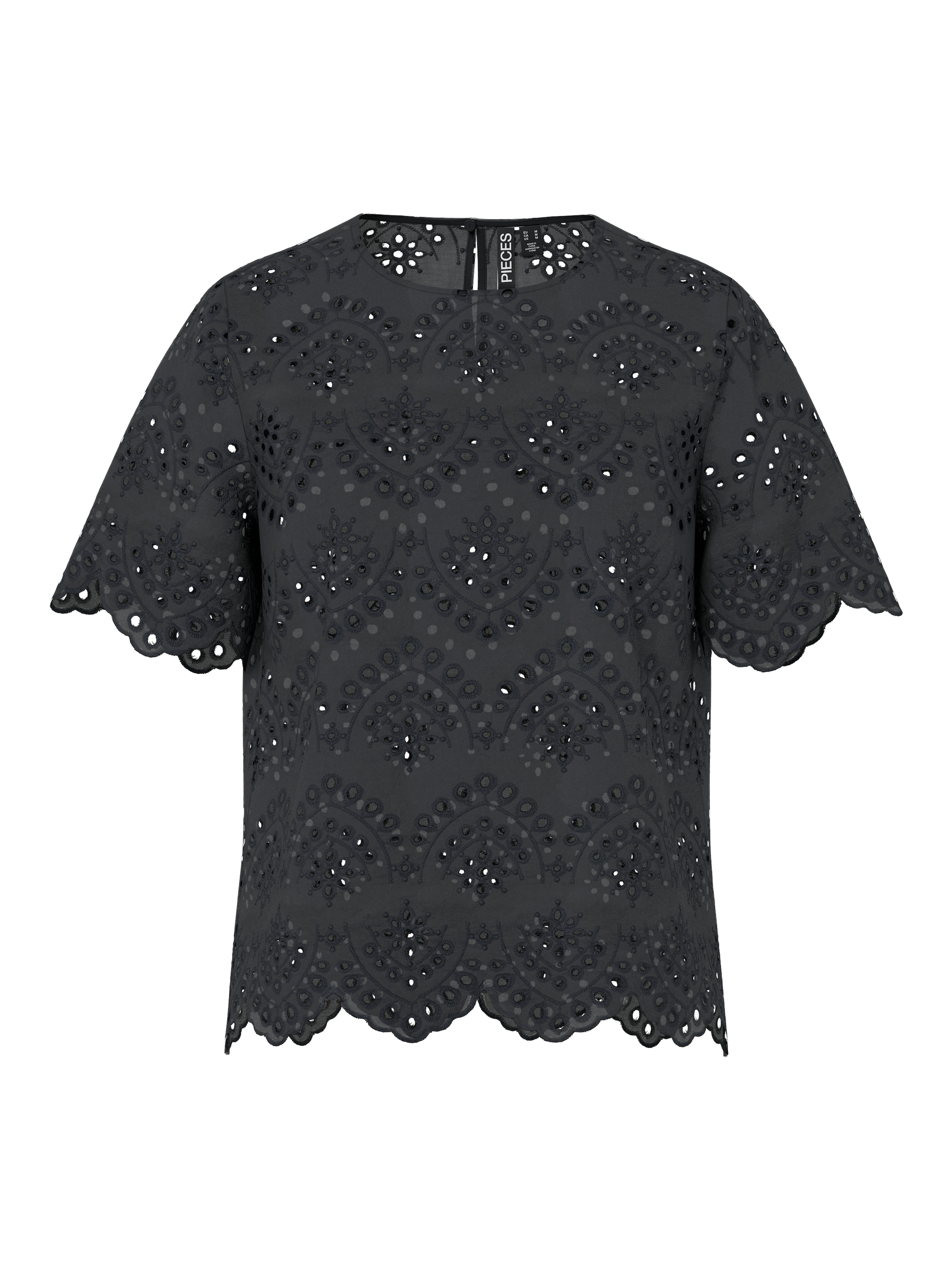 pieces Shirttop »PCVILDE SS TOP WVN NOOS« mit Allover-Lochstickerei