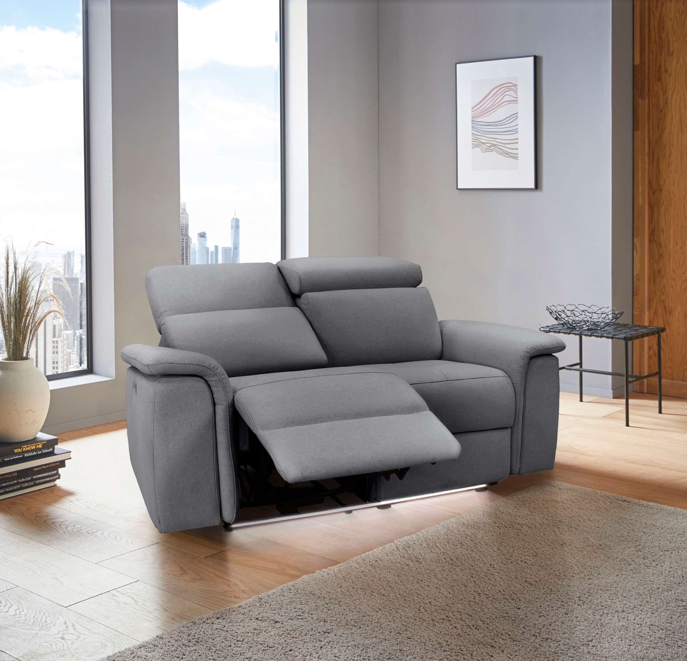 Places of Style 2-Sitzer »Pareli 172cm, manuelle u. elektr. Relaxfunktion«, USB, Kopfteil-Verstellung, LED, in Echtleder, Kunstleder, Web