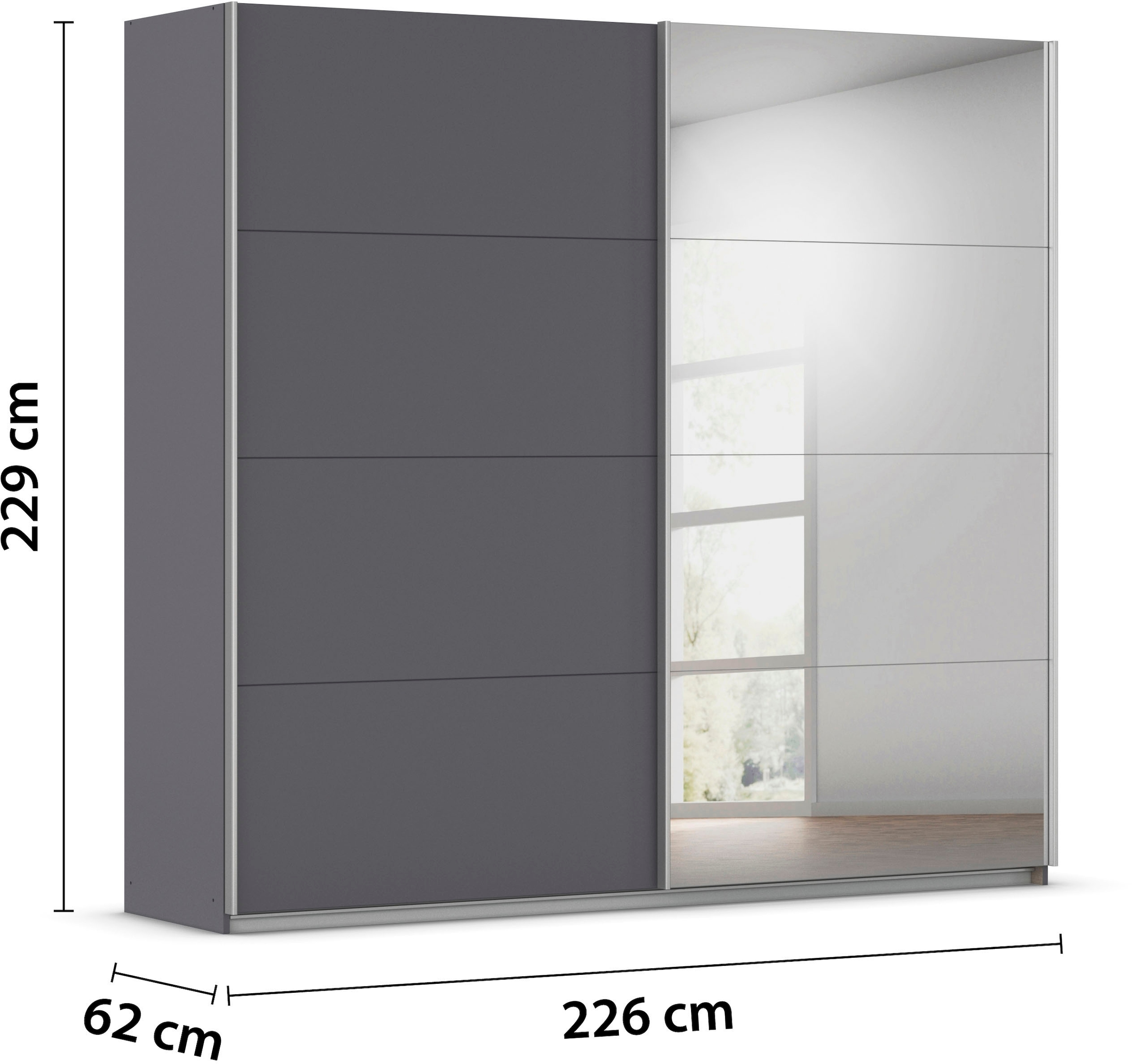 INOSIGN BY RAUCH Schwebetürenschrank »Kleiderschrank Schrank Garderobe Schlafzimmerschrank THANOS«, (in 3 verschiedenen Ausstattungen BASIC/CLASSIC/PREMIUM), Optional mit Spiegel, Metall-Griffleisten alufarben MADE IN GERMANY