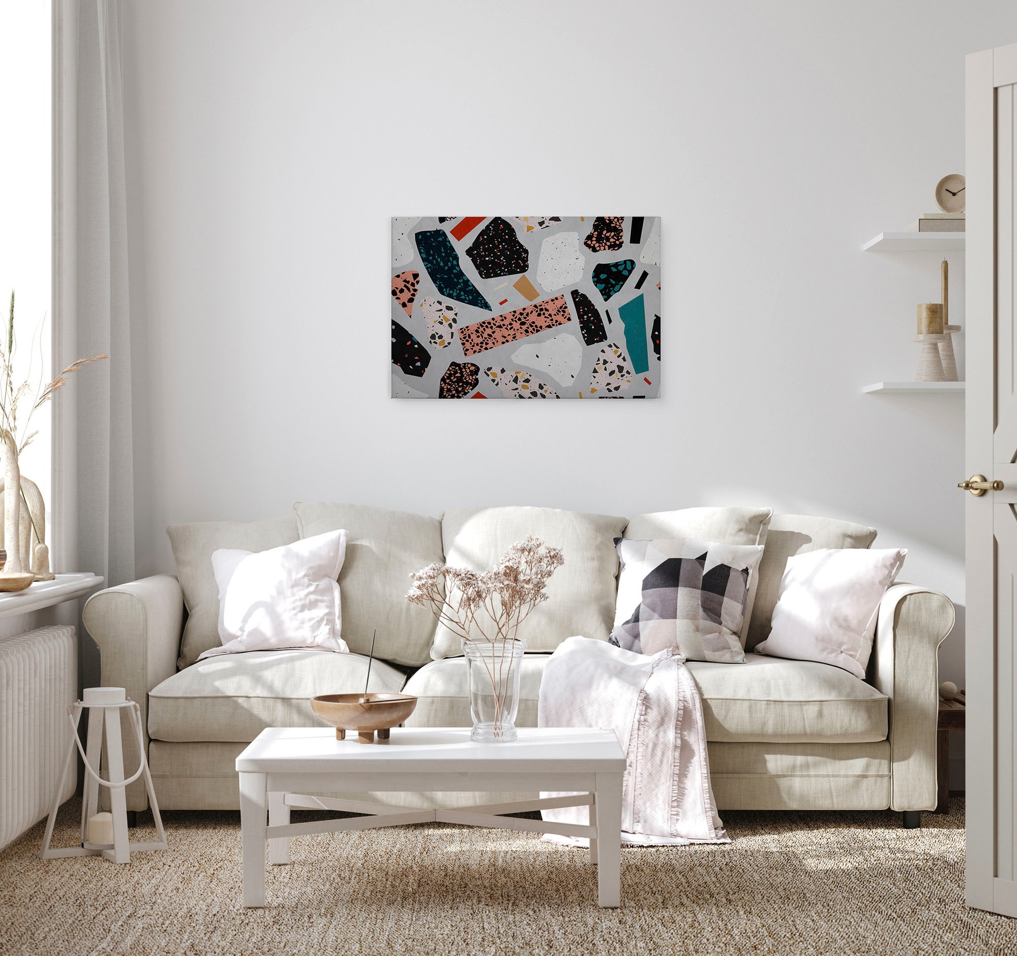 A.S. Création Leinwandbild »terrazzo«, Kunst-Abstrakt-Kinder, (1 St.), Keilrahmen Bild Abstrakt Bunt Grau Leinwand-Bild Wohnzimmer modern