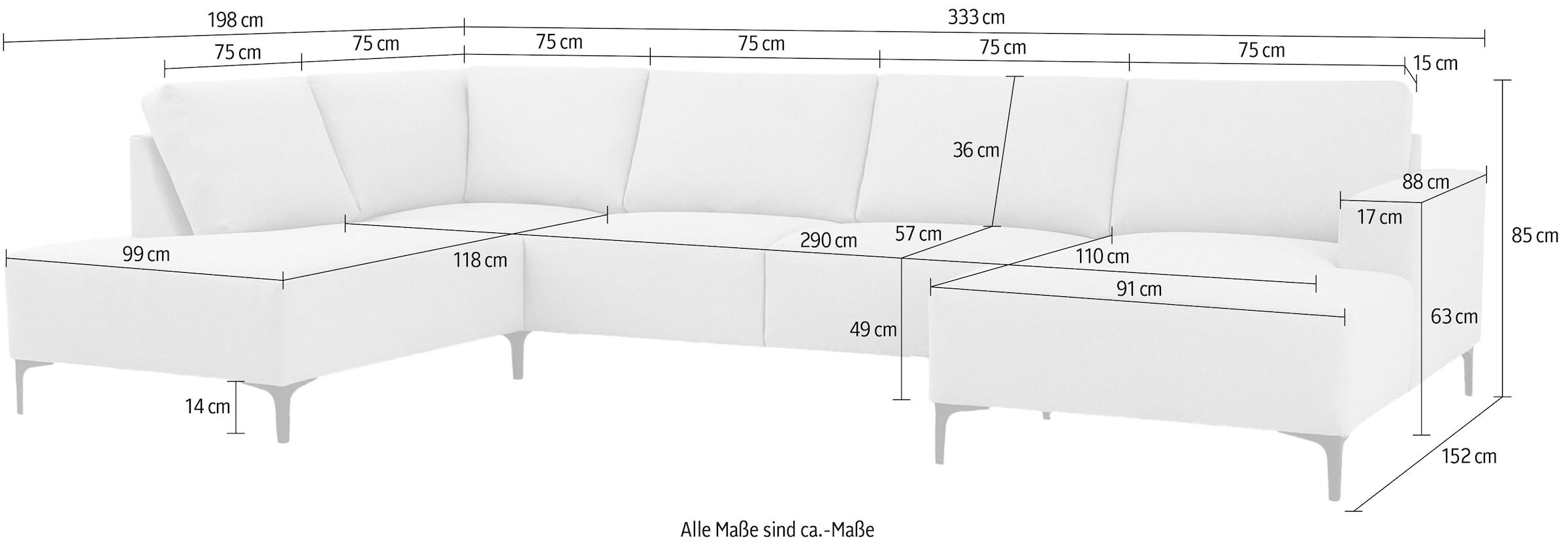 Home affaire Wohnlandschaft »Tournon«, U-Form, Breite 333 cm, Webstoff, Chenille