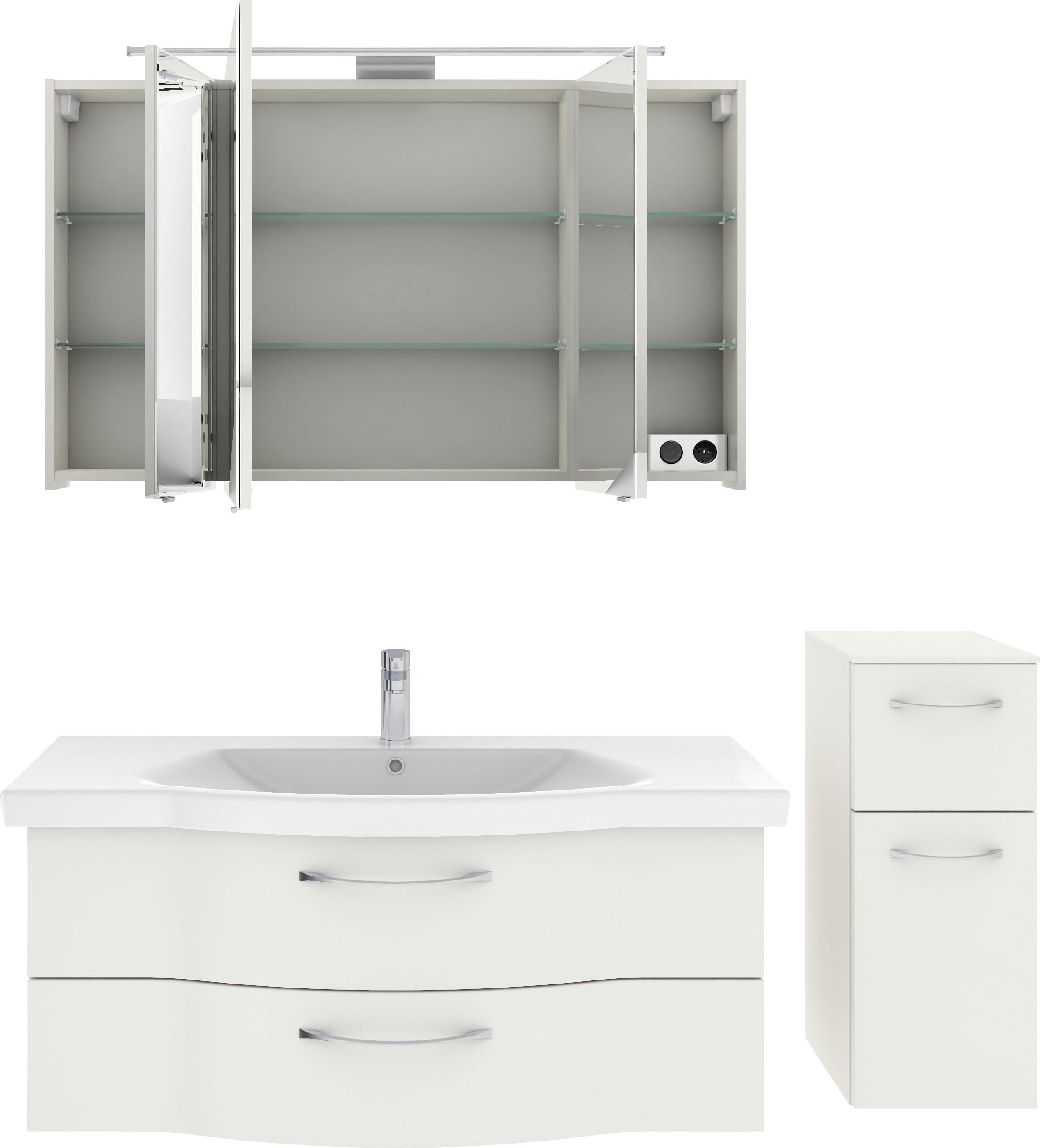 Saphir Badmöbel-Set »6005 Sprint 3-teilig, Keramik-Waschtisch mit LED-Spiegelschrank« 4 Stk. tlg.