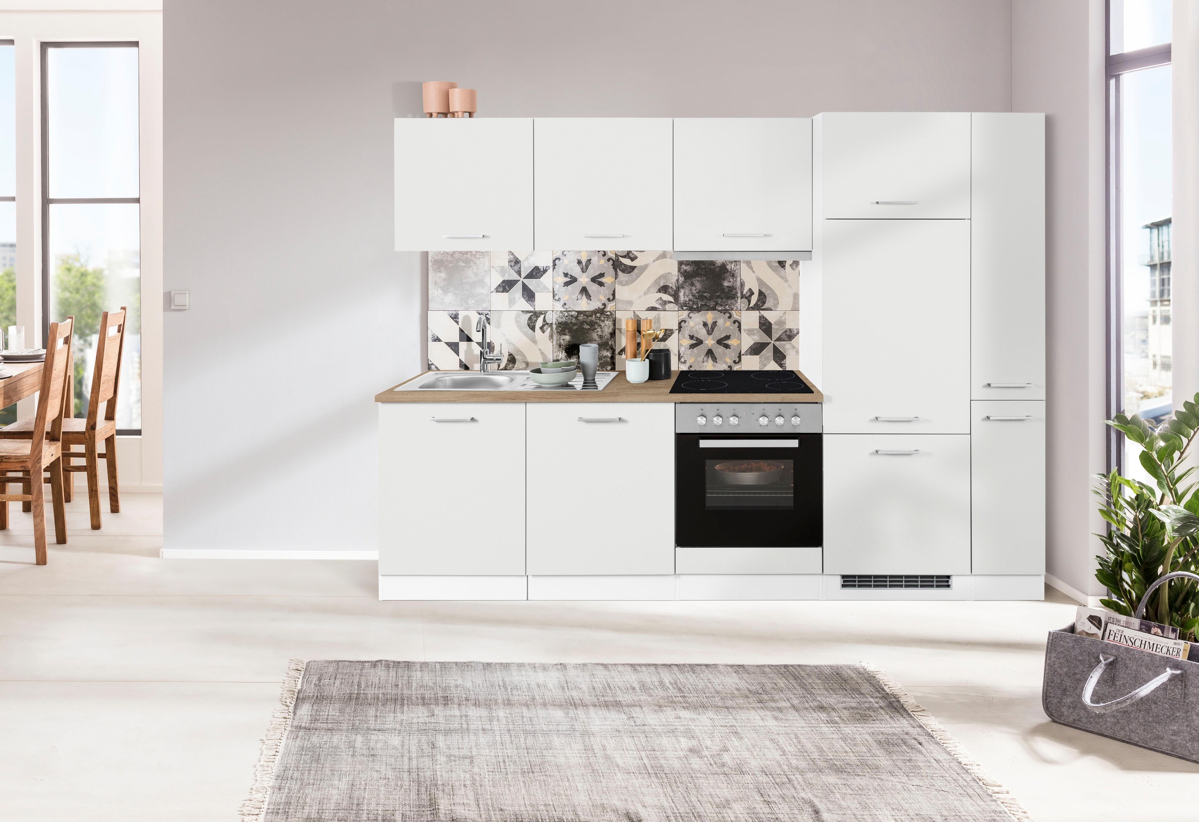 KOCHSTATION Küchenzeile »KS-Visby«, mit E-Geräten, Breite 270 cm inkl. Kühlschrank und Geschirrspüler
