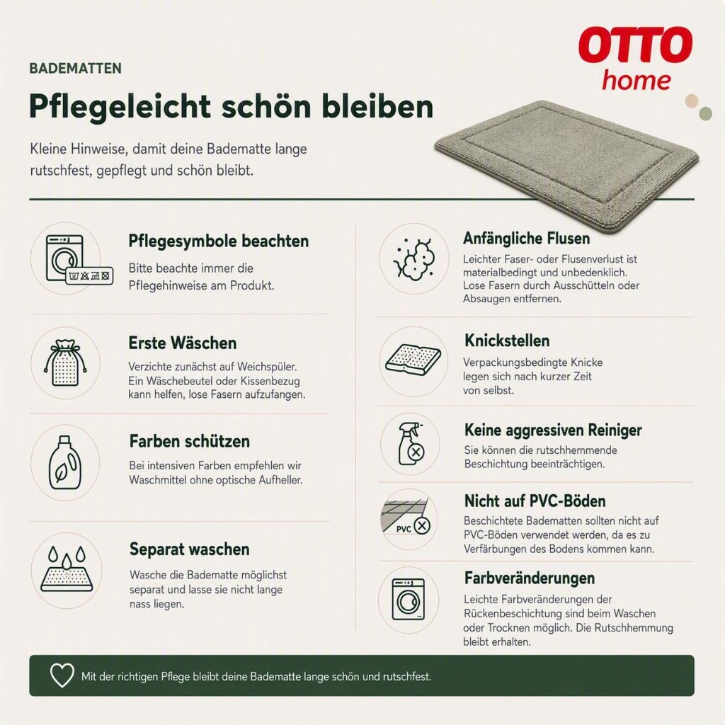 OTTO home Badematte »Kapra, Badvorleger, Badezimmer Teppich« Höhe 14 mm beidseitig nutzbar | fußbodenheizungsgeeignet | strapazierfähig mit Bordüre, Badteppich, Badematte, Baumwolle
