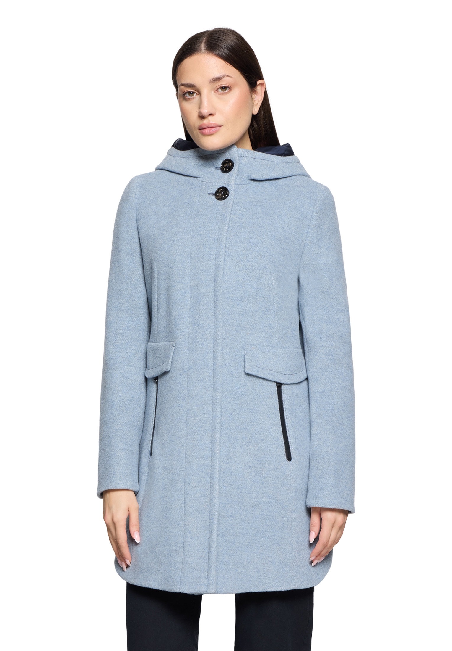 GIL BRET Wollmantel mit Kapuze und aus einer Wollmischung Bright Blue Melange 46 46 Damen-Mantel von GIL BRET