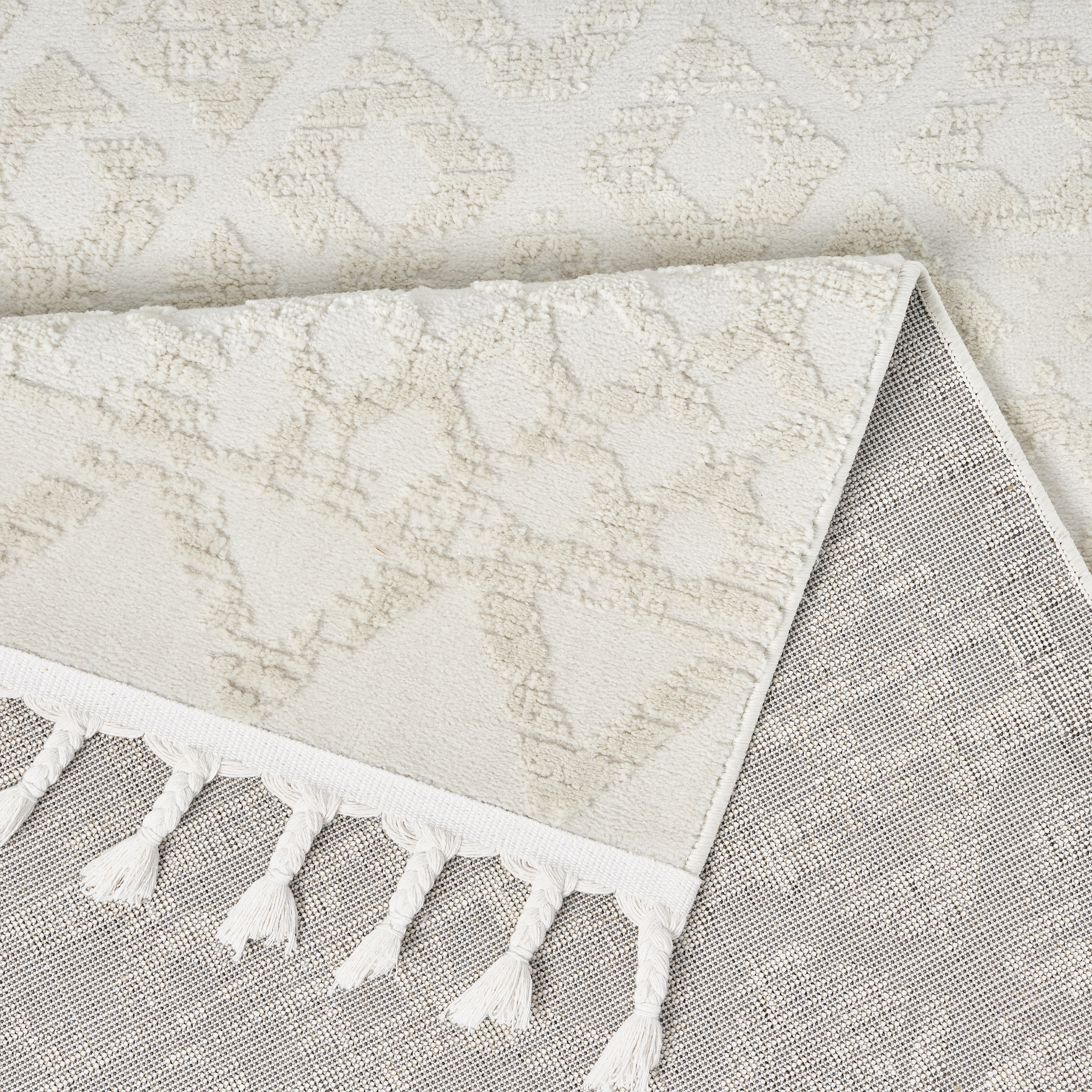 my home Teppich »Ribeyret« rechteckig 11 mm Höhe mit Fransen, Hoch-Tief-Struktur, Woll-Look, Boho-Style, Wohnzimmer