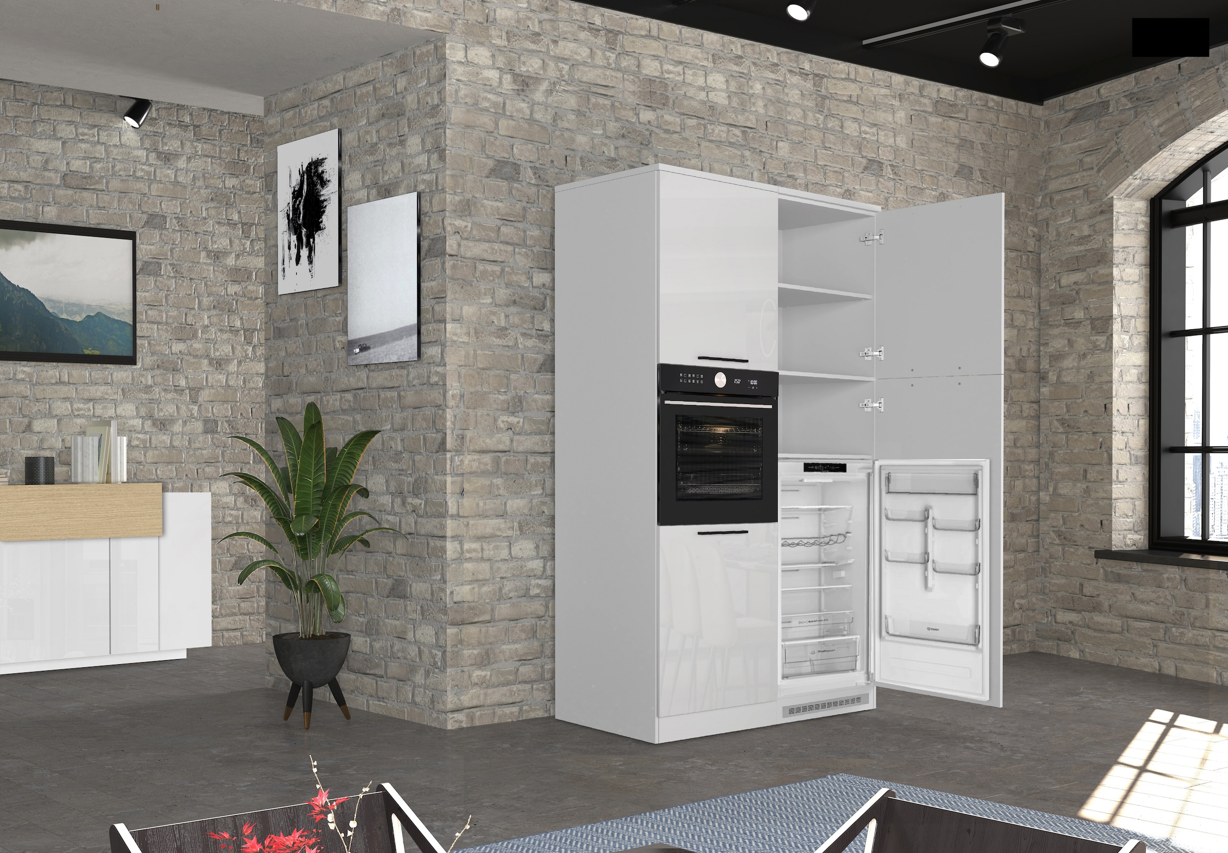 KOCHSTATION Kühlumbauschrank »Luna, Kühlschrank-Umbau, Einbauschrank für Kühlschrank, Made in Italy« B/T/H: 60×60×214,5 cm, für zwei Kühlschrankhöhen vorbereitet