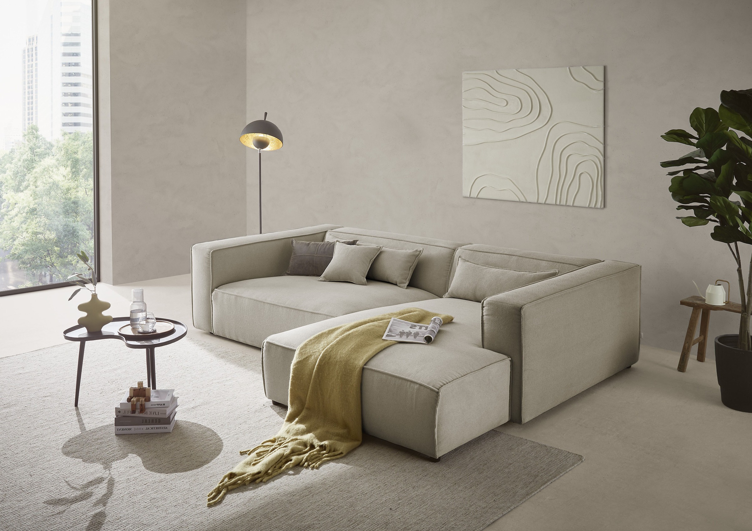 LeGer Home by Lena Gercke Ecksofa »PIARA XXL, Big-Sofa, Cord, Leinenoptik o. Strukturstoff, L-Form«, wahlweise Ottomane rechts/links, Kedernaht, extra tiefe Sitzfläche