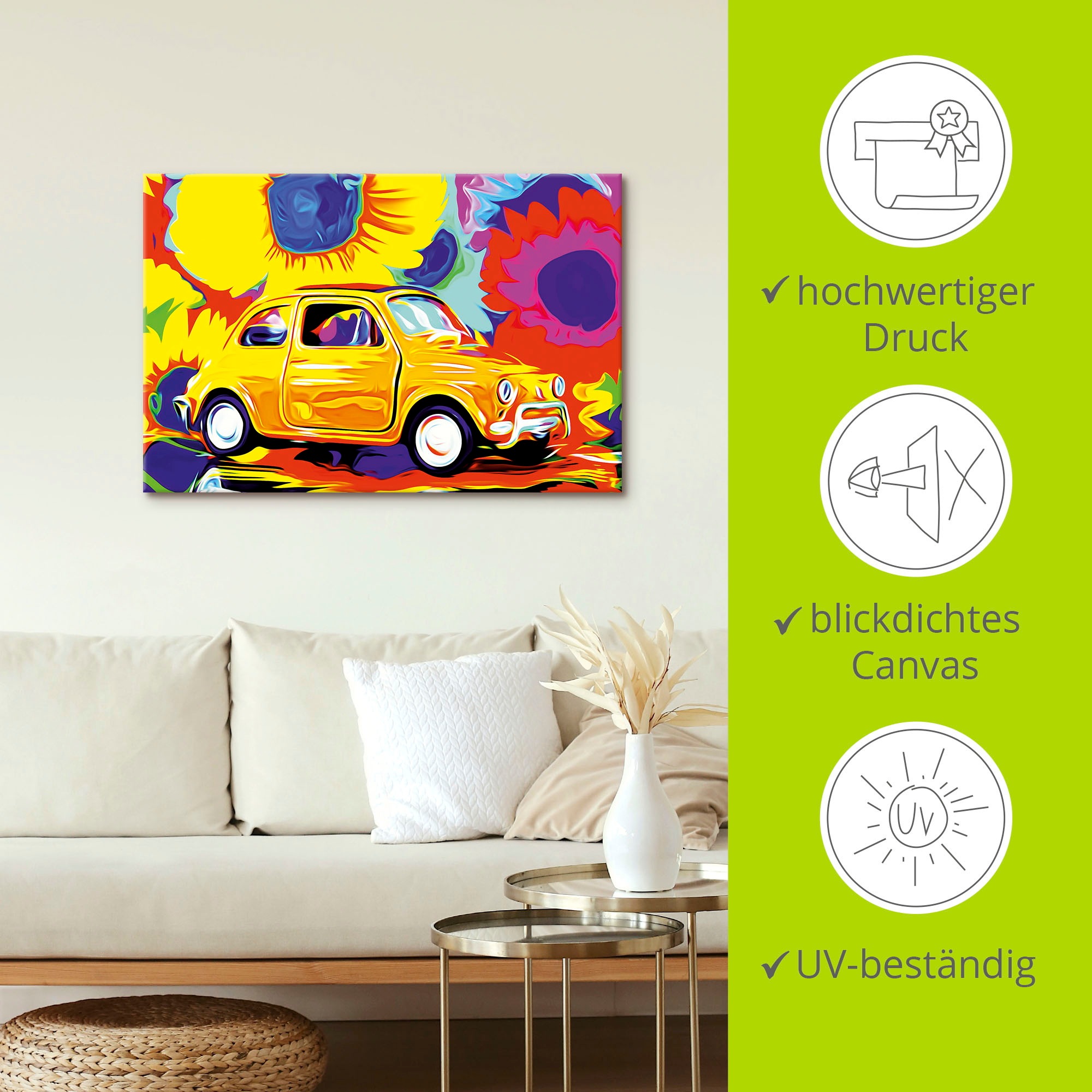 Artland Wandbild »Fiat 500«, Auto, (1 St.), als Alubild, Leinwandbild, Wandaufkleber oder Poster in versch. Größen