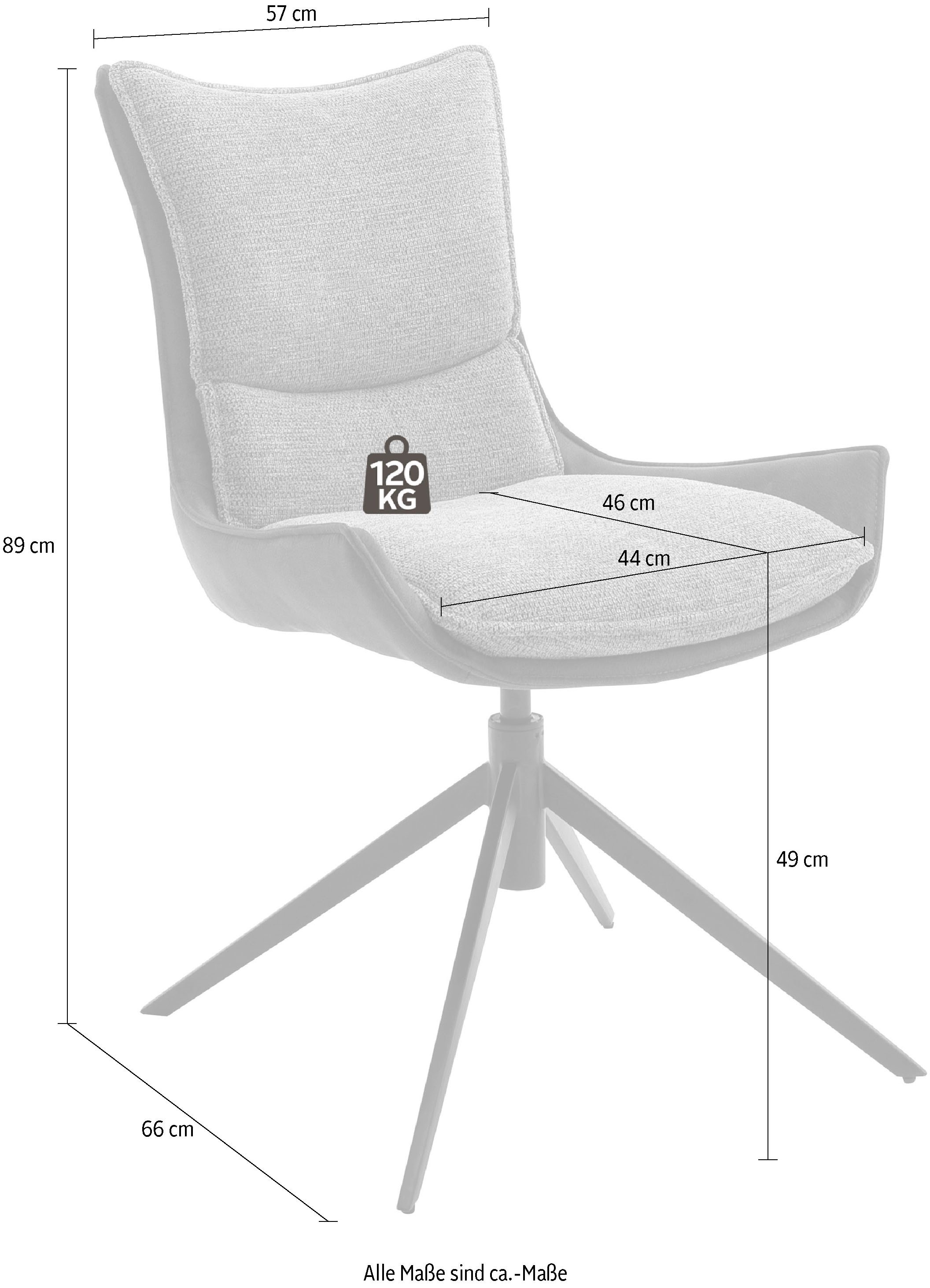 MCA furniture bestellen mit St., kg bis 360° 2 drehbar Stoffbezug, Nivellierung, (Set), 120 4-Fußstuhl Raten auf »Kitami«, Esszimmerstuhl