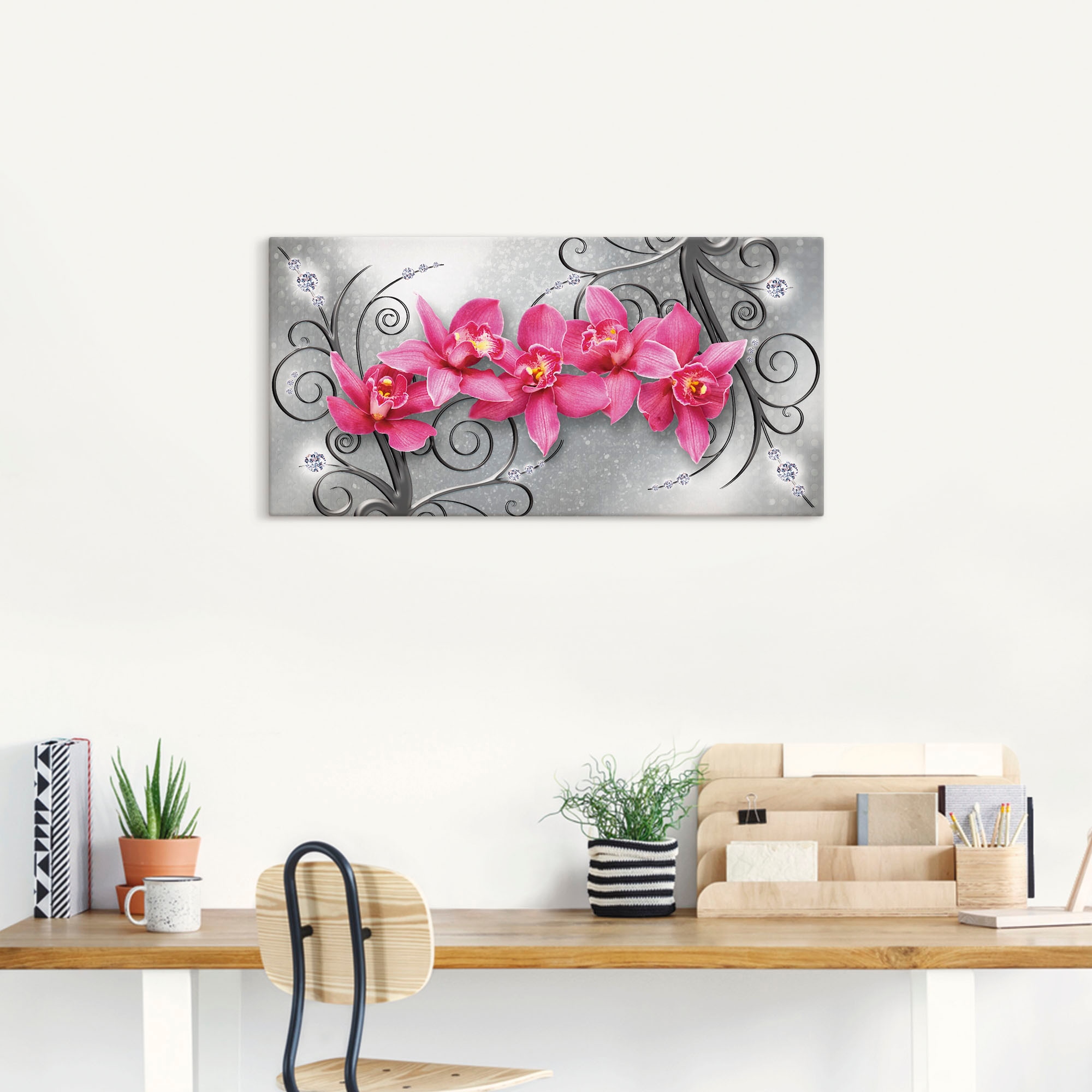 Artland Wandbild »rosa versch. (1 Raten Leinwandbild, kaufen oder Orchideen Größen St.), auf als in auf Poster Alubild, Blumenbilder, Ornamenten«, Wandaufkleber