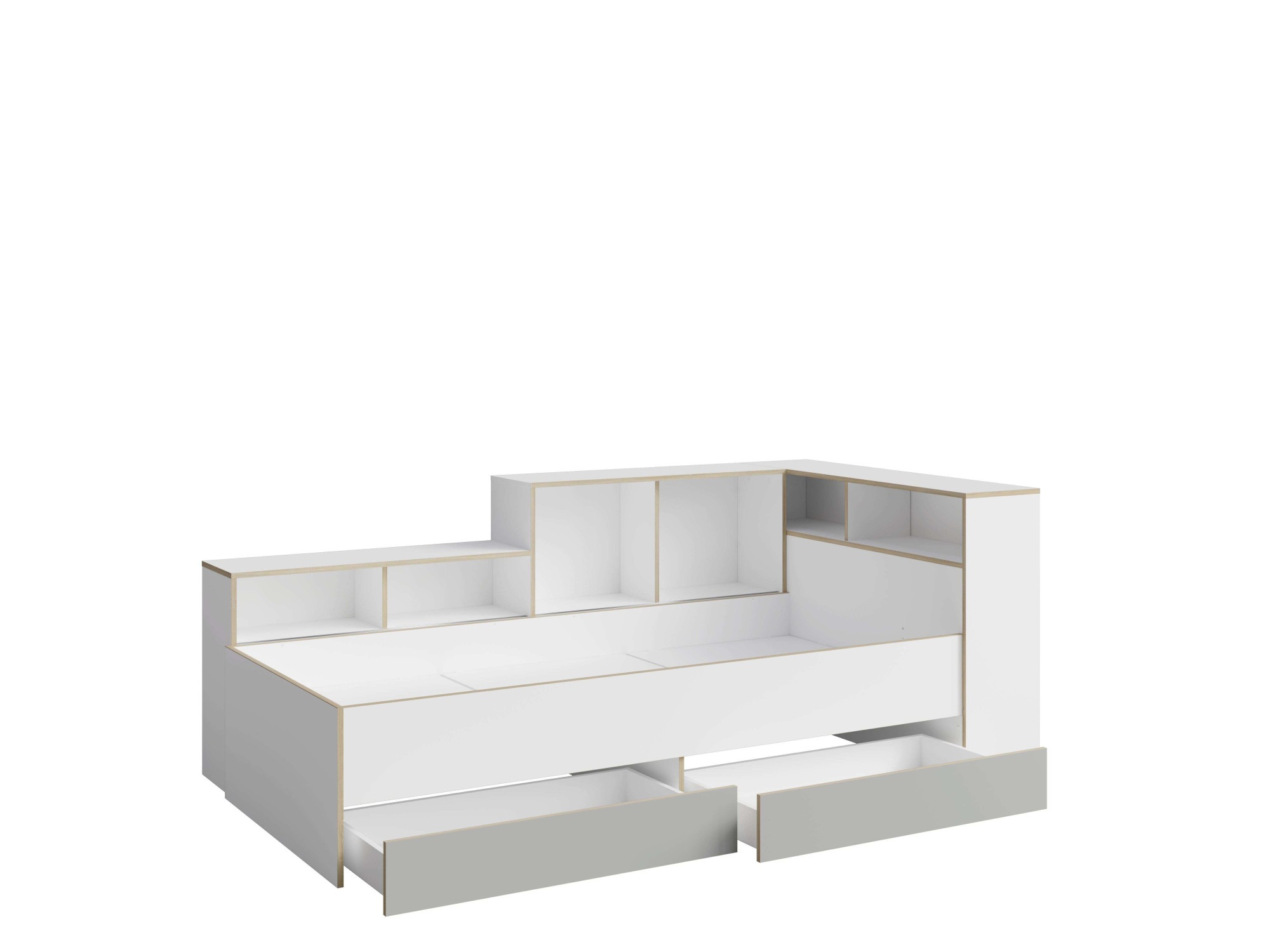 Home affaire Jugendbett »ELLETE Stauraumbett 90x200 cm, Maße B/T/H: 231,5/125,5/88,5 cm«, Bett ohne Matratze mit 2 Schubladen, 2 Türen und 6 Fächer