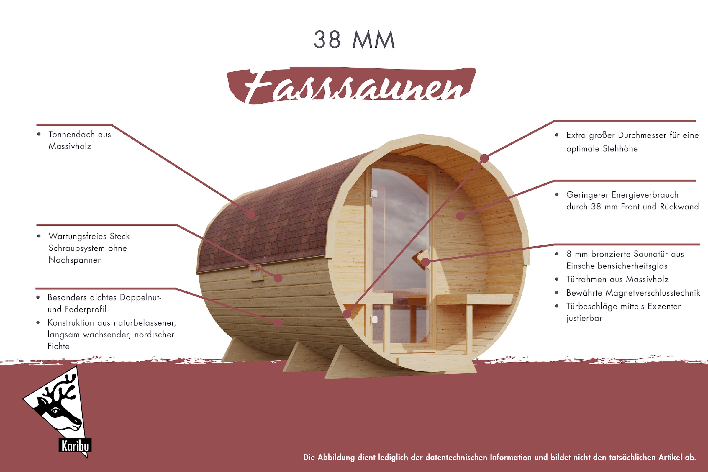 Karibu Fasssauna »naturbelassen mit Ofen 9 kW ext. Strg.«, aus hochwertiger nordischer Fichte