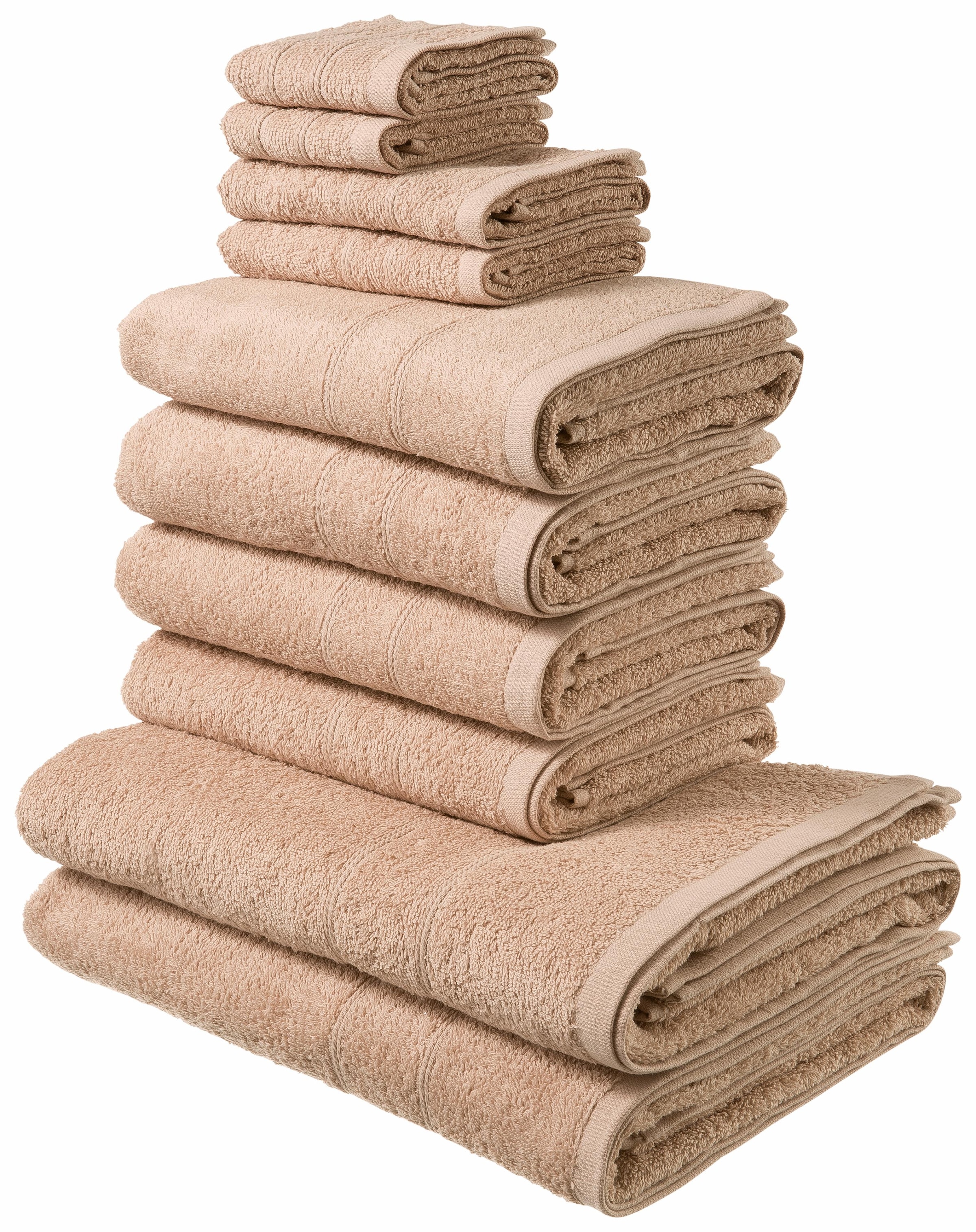 my home Handtuch Set »Inga, Duschtücher, Handtücher, Gästetücher, Seiftücher«, 10 tlg., Walkfrottee, Handtücher mit feiner Bordüre, 100% Baumwolle, einfarbig, weich