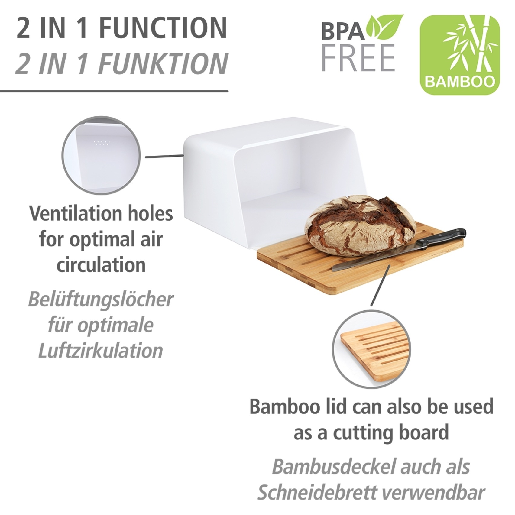 WENKO Brotkasten »Modell Kubo«, (1 tlg.), moderne Brotbox mit integriertem günstig online kaufen