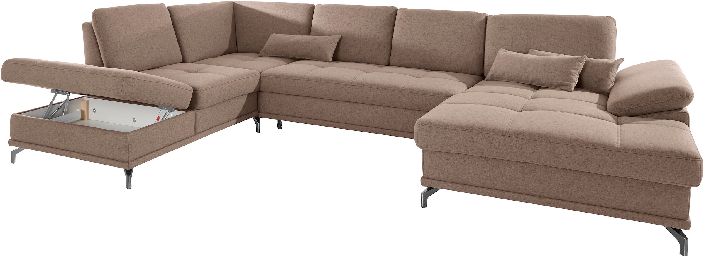 Places of Style Wohnlandschaft »Costello U-Form, mit Sitztiefenverstellung, Armteilverstellung und«, 3 Nierenkissen, optional Bettfunktion und Bettkasten