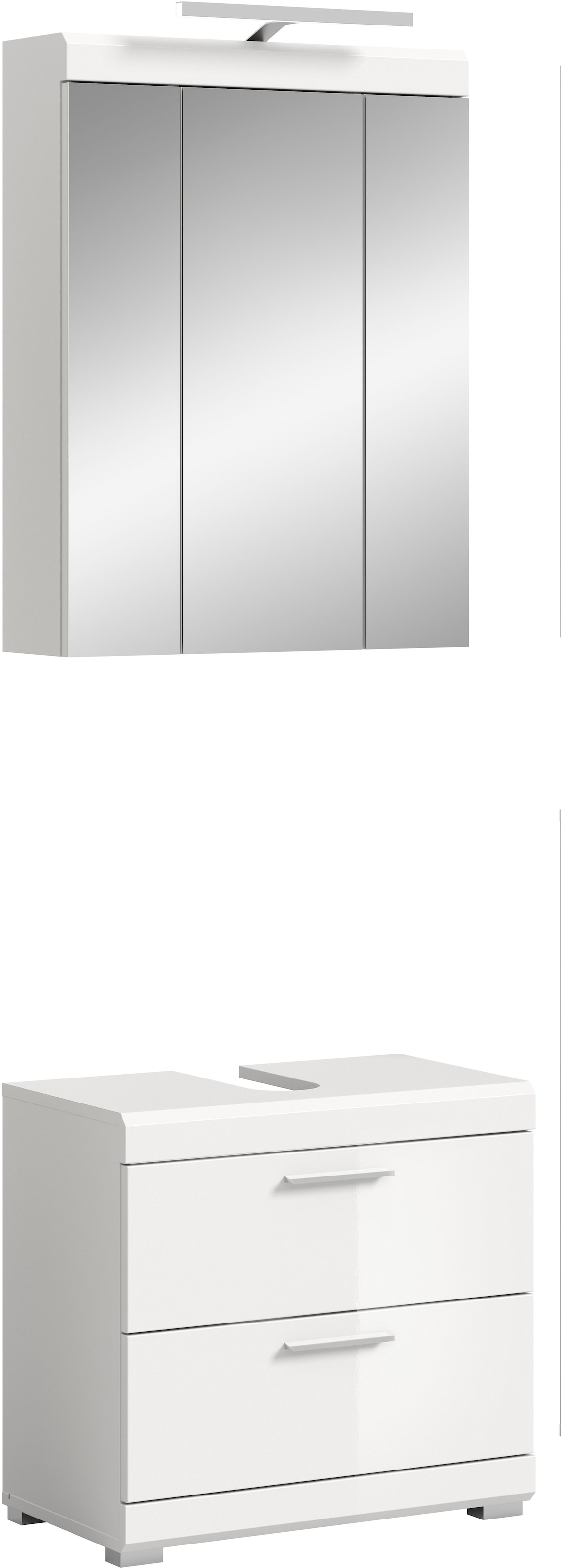 INOSIGN Badmöbel-Set »Siena, 2 teilig, inklusive LED Beleuchtung, bestehend aus:«, (Set), Waschbeckenunterschrank, Spiegelschrank, LED Badaufsatzleuchte