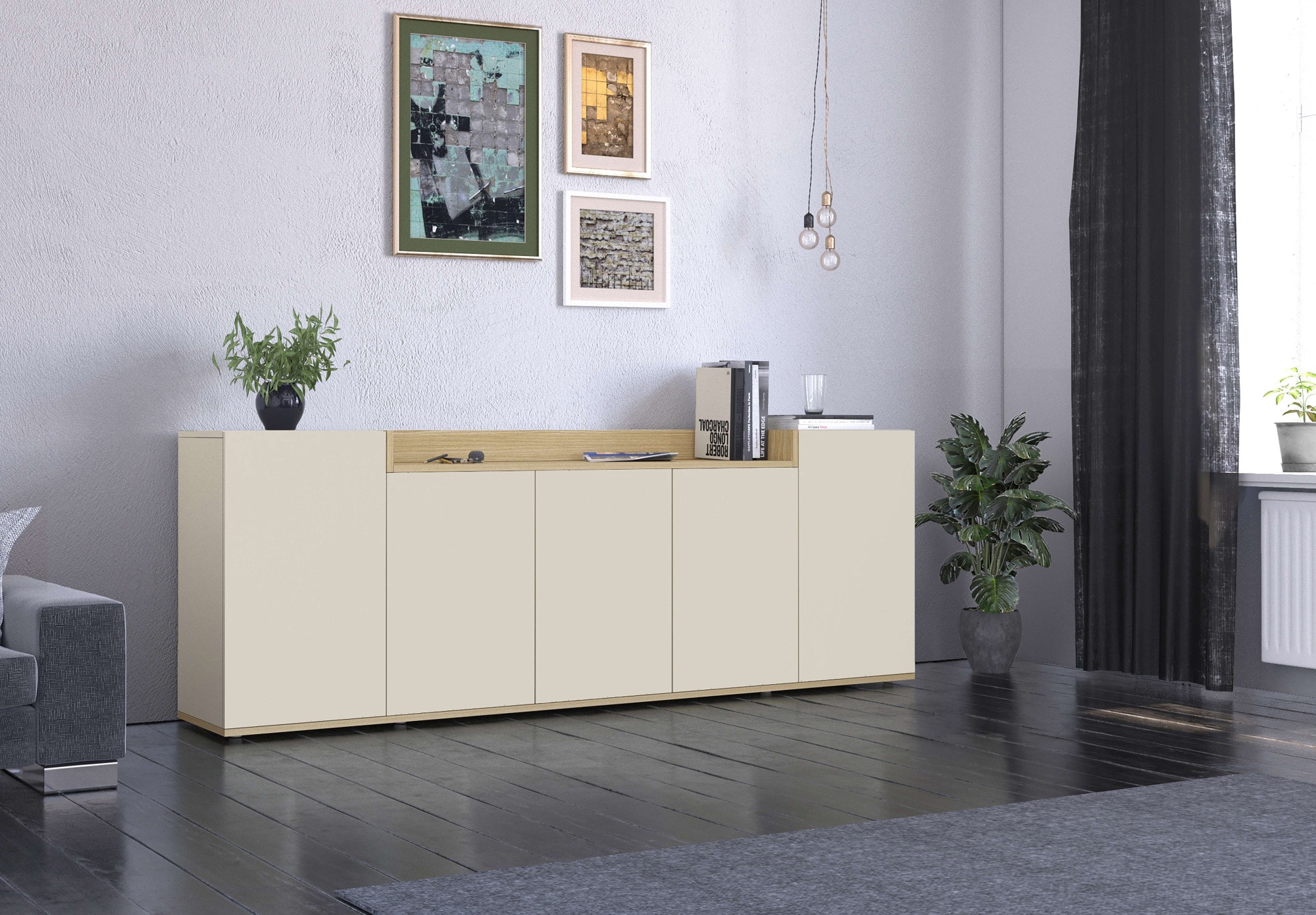 OTTO home Sideboard »BOLSENA, Kommode, Schrank,Lowboard mit 8 Fächer und offenes Ablagefach« 1 Stk. tlg. stehend/hängend montierbar, Made in Italy, B/T/H: 200 × 35 × 71,2 cm