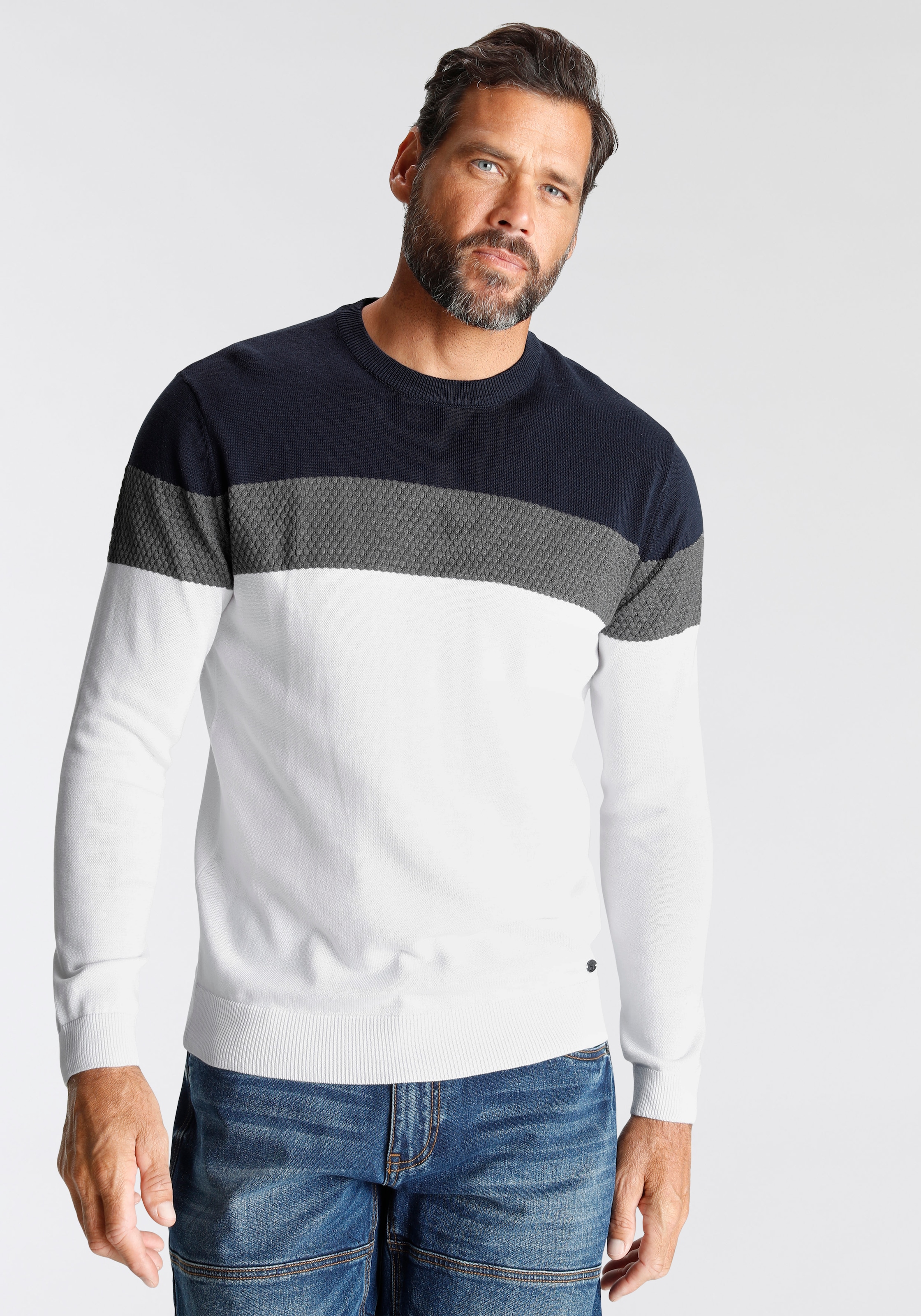 H.I.S Rundhalspullover »neue Farben!«, Colorblocking, in leichter Strickqualität