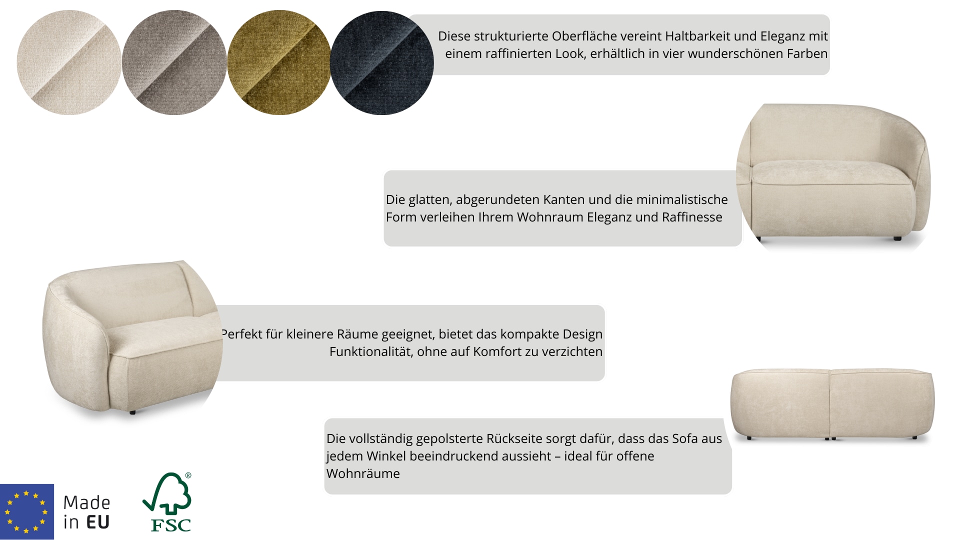 INOSIGN 3-Sitzer »Cosigo«, Breite 226 cm, 2 Chenille-Stoffe zur Auswahl, mit Kaltschaum