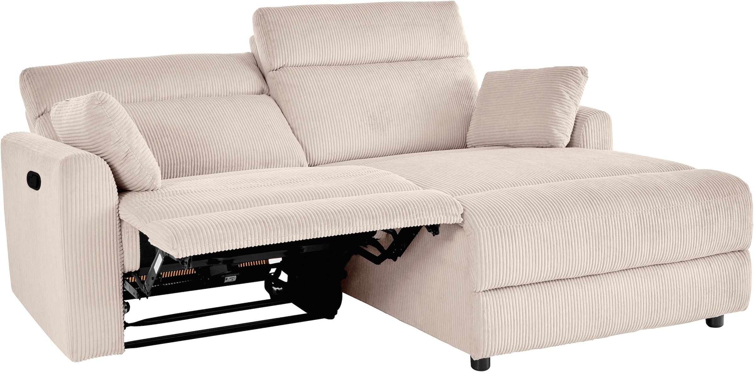 INOSIGN Ecksofa »JENNA, L-Form, 209cm, manuelle u. elektrische Funktion, mit USB A/C,«, Liegefunktion 105°-150°, Federkern, Cord
