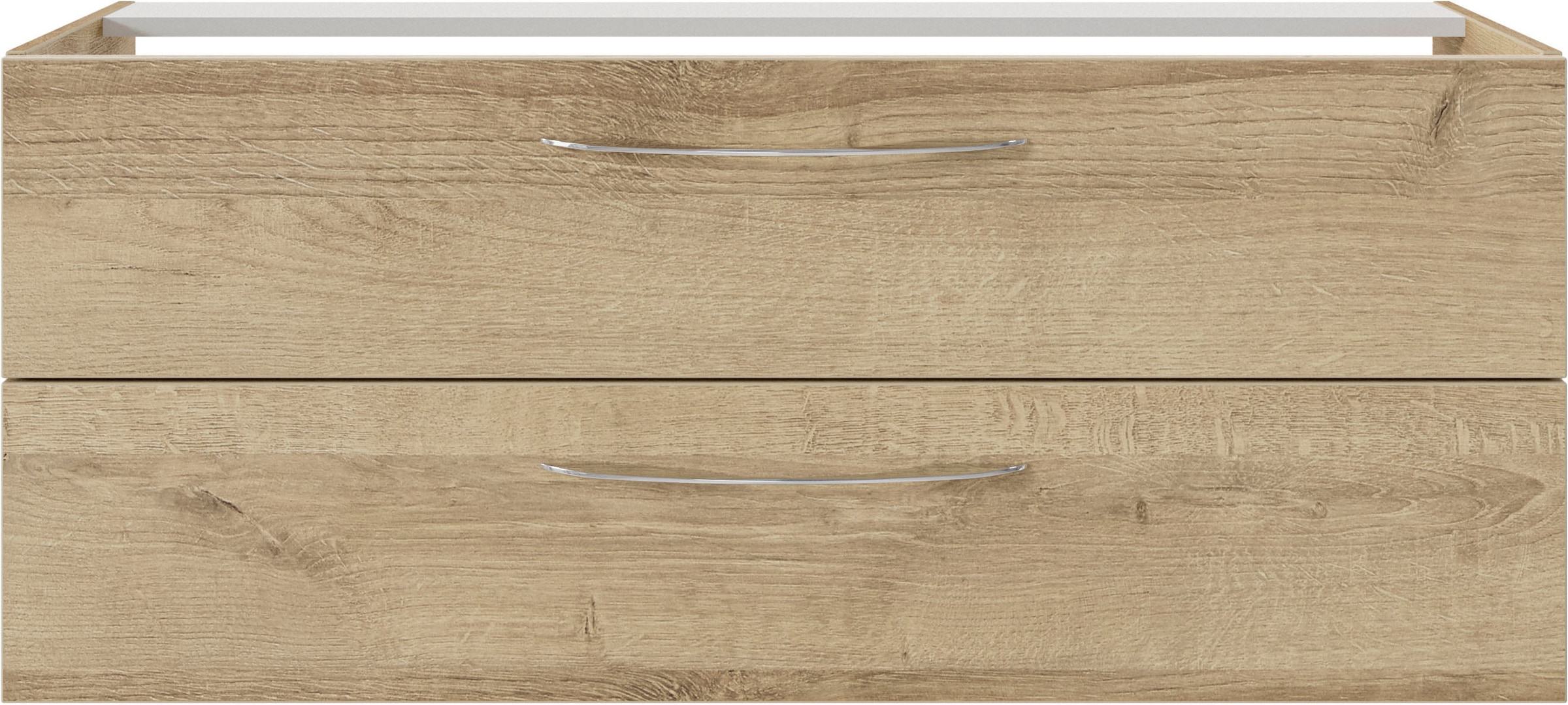 Saphir Waschtisch »Serie 4035 zwei Keramik-Aufsatzbecken mit Unterschrank, 118 cm breit«, Waschplatz, 2 Schubladen, inkl. Schubladendämpfer, Griffe Chrom Glanz