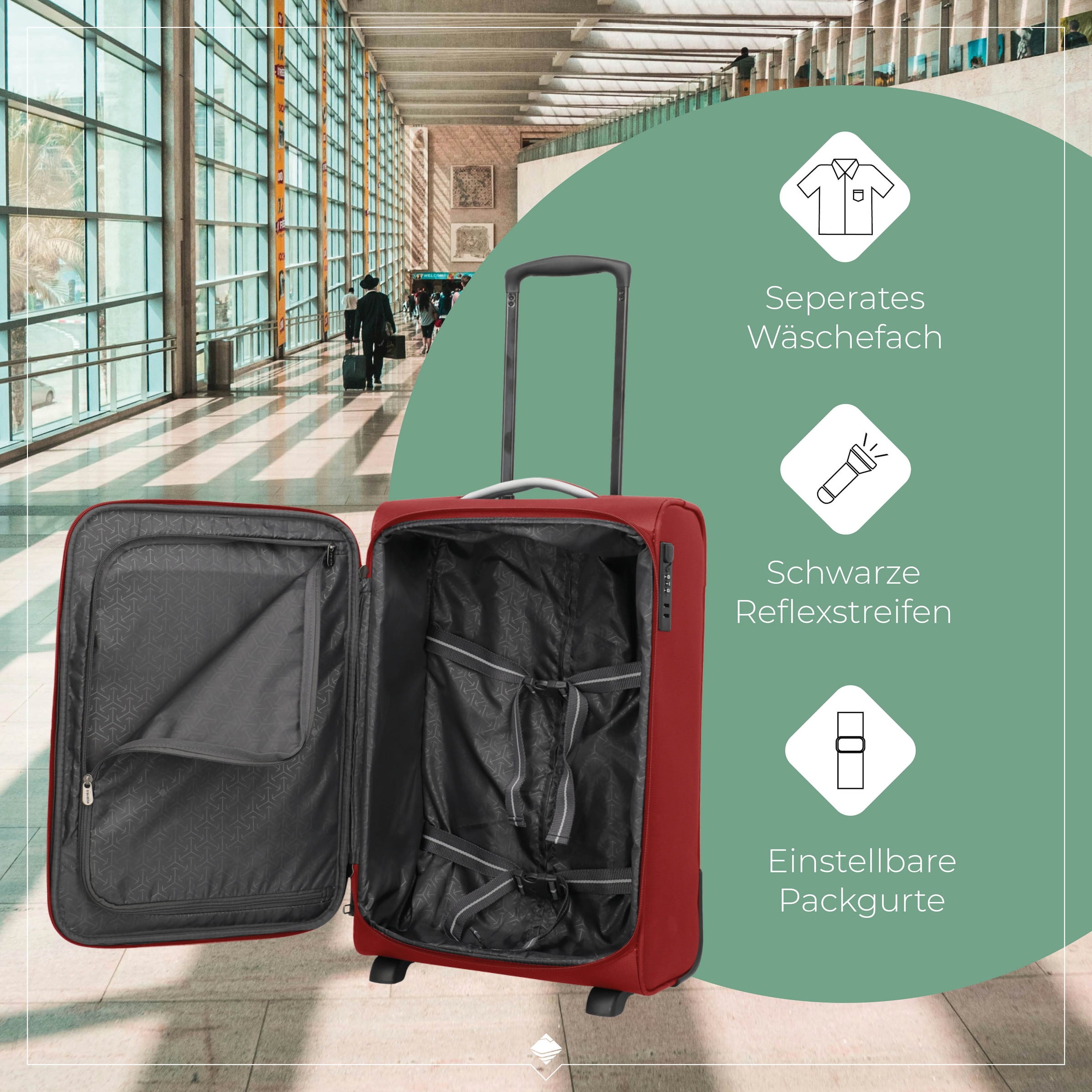 travelite Handgepäck-Trolley »JETPACK Slim 2 Cabin, konzipiert für Air France, KLM & ITA«, 4 Rollen, Weichgepäck-Koffer Handgepäck für die meisten gängigen Airlines
