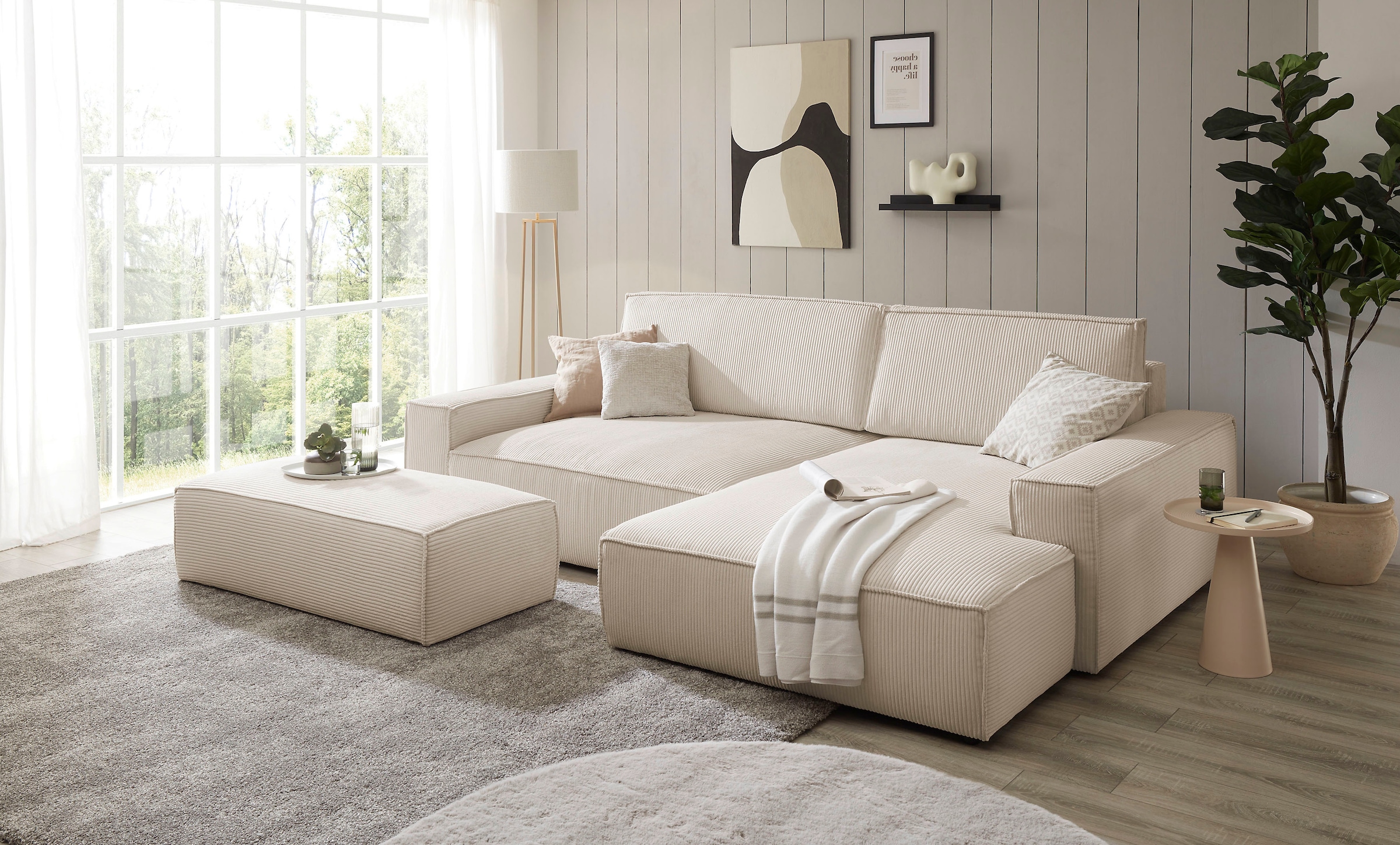 Home affaire Polsterecke »NEU: SHERWOOD XXL tief, L-Form mit Schlaffunktion, Big-Sofa mit Hocker«, (Set, 2 St.), stellbar zum Schlafsofa (Krokodilverbinder), Cord, Leinenoptik