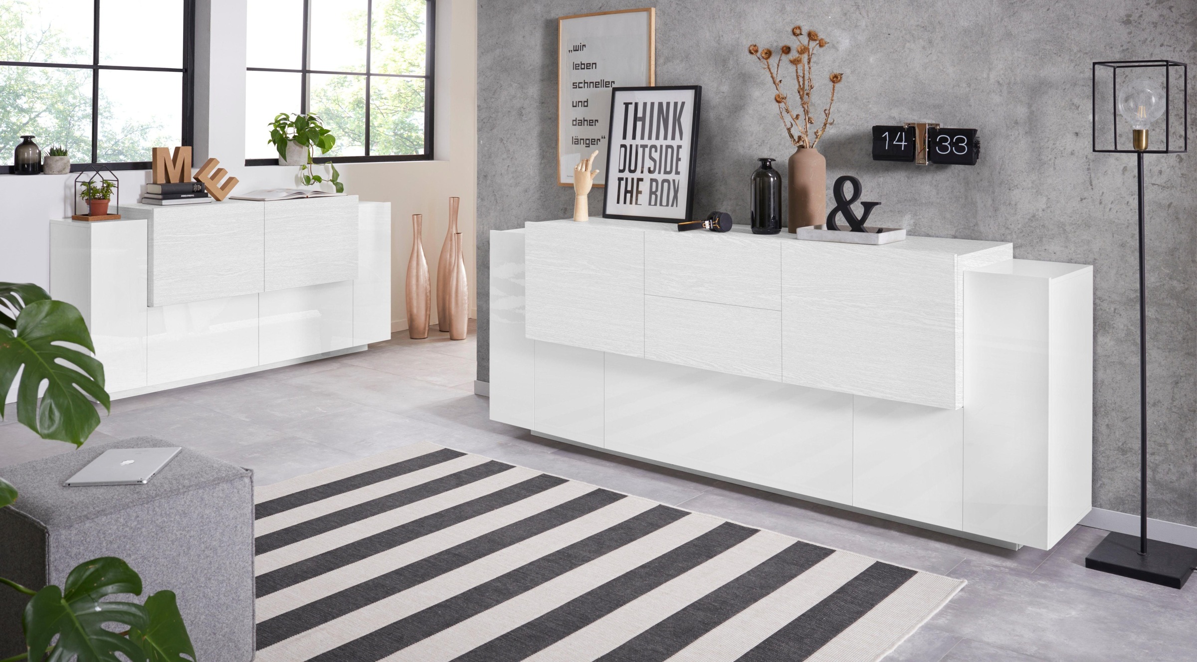 INOSIGN Sideboard »Coro, Kommode, Schrank, Kredenz, grifflos mit Einlegeböden«, 1 Klappe,4 Türen,2 Schubkästen Doppeltiefe, Breite 220