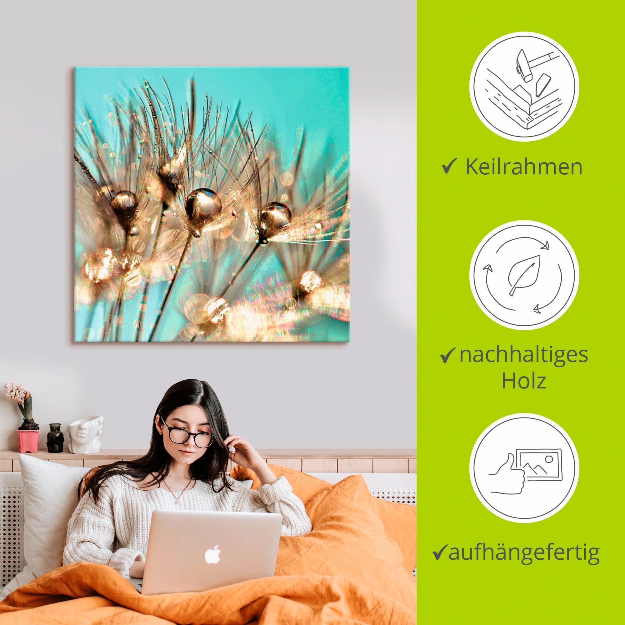 Artland Leinwandbild »Pusteblume Goldener Tau«, Blumen, (1 St.), auf Keilrahmen gespannt
