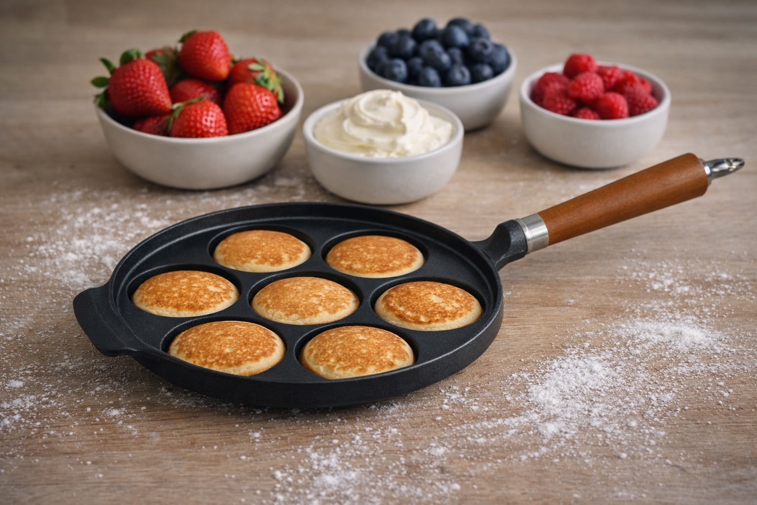 Ronneby Bruk Bratpfanne »Maestro Minipfannkuchen-Pfanne, Ø 24 cm, mit Holzgriff« Gusseisen 1 tlg.