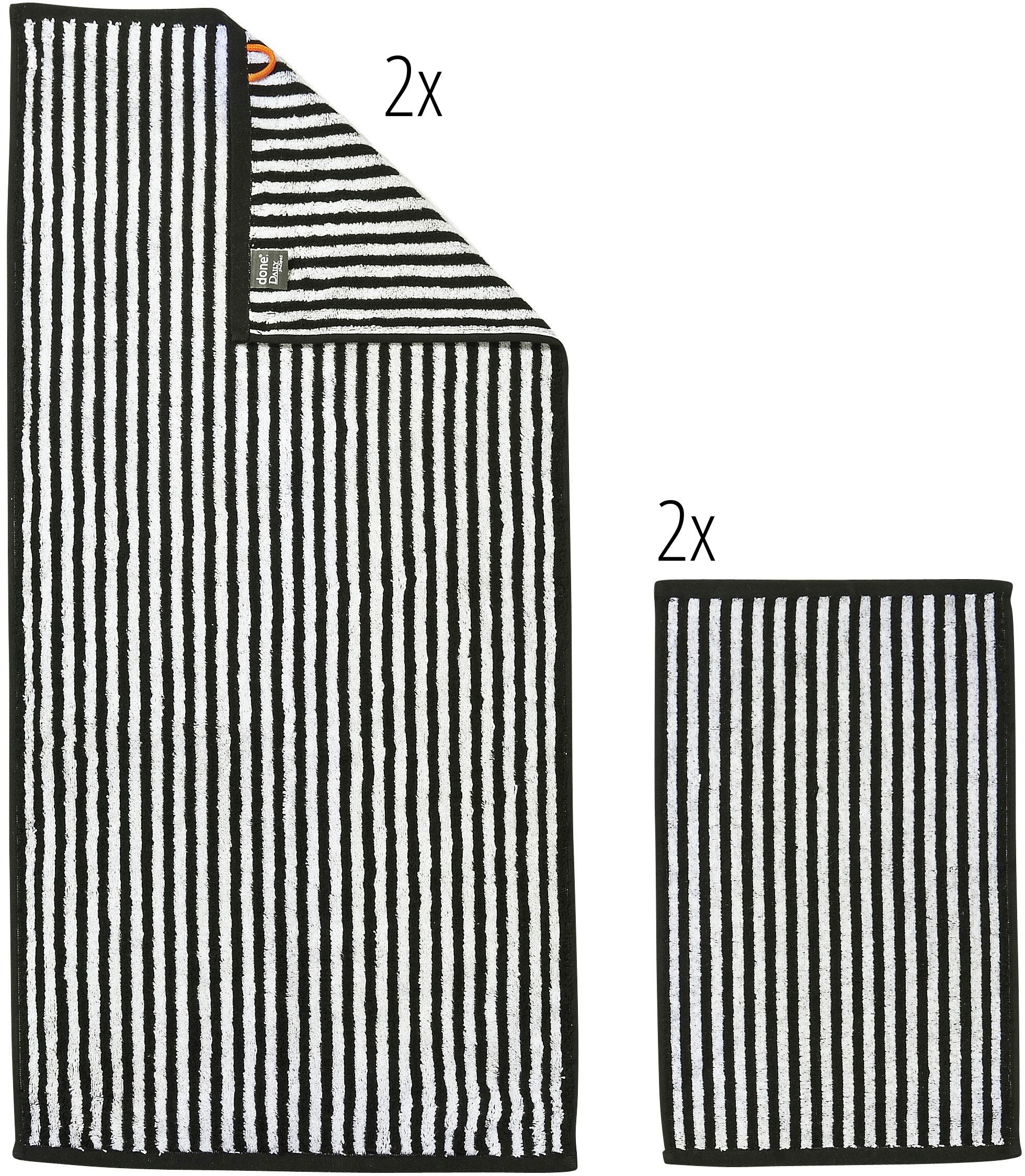 done.® Handtuch Set »Daily Shapes Stripes«, (Set, 4 St., 2 Gästetücher (30x50 cm)-2 Handtücher (50x100 cm), 2x Gästehandtücher & 2x Handtücher, mit Jacquard-Muster, gestreift