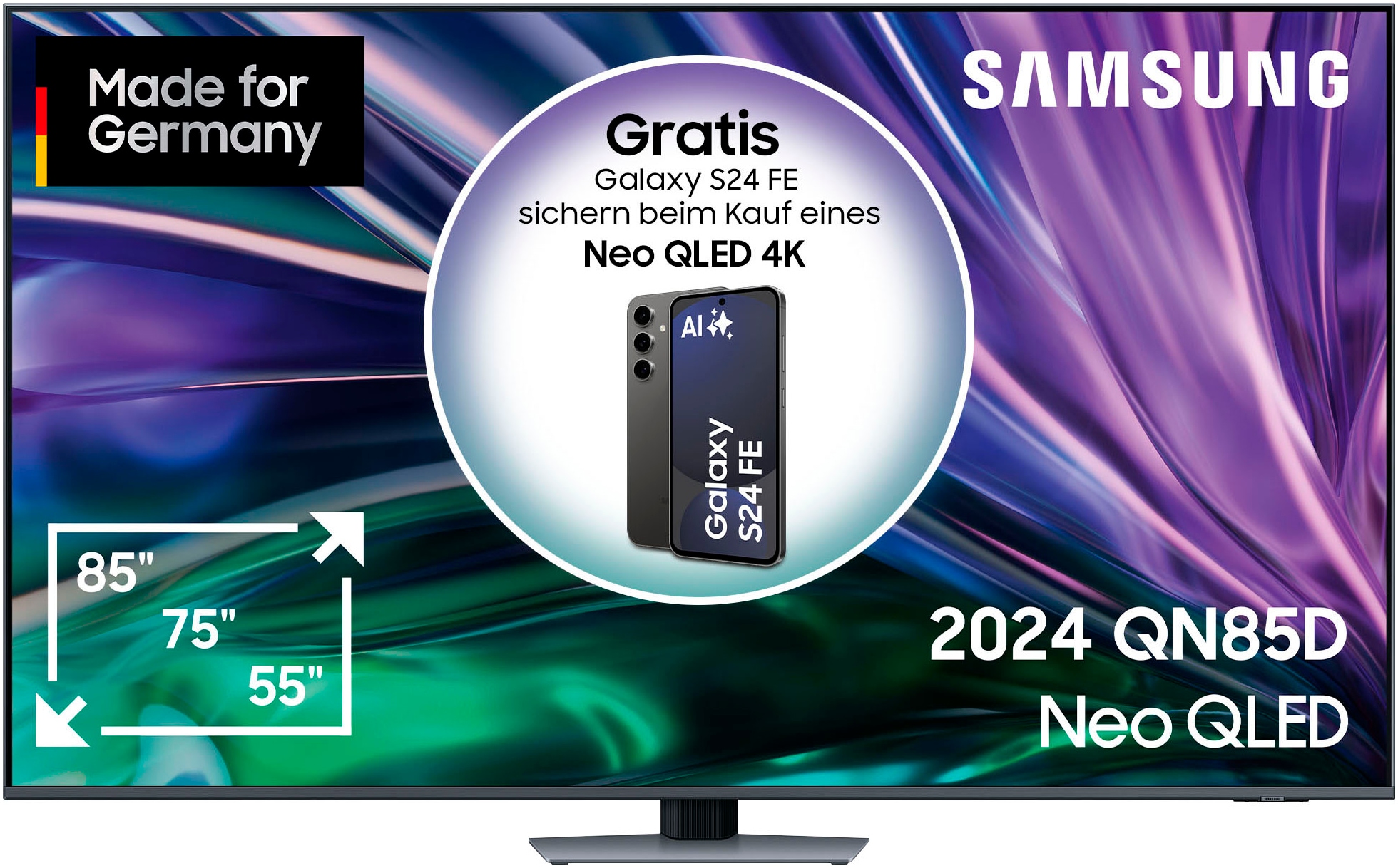 Samsung QLED Mini LED-Fernseher »GQ75QN85DBT«, 4K Ultra HD, Smart-TV, Neural Quantum 4K AI Gen2 Prozessor, Gaming Hub, bis zu 120Hz