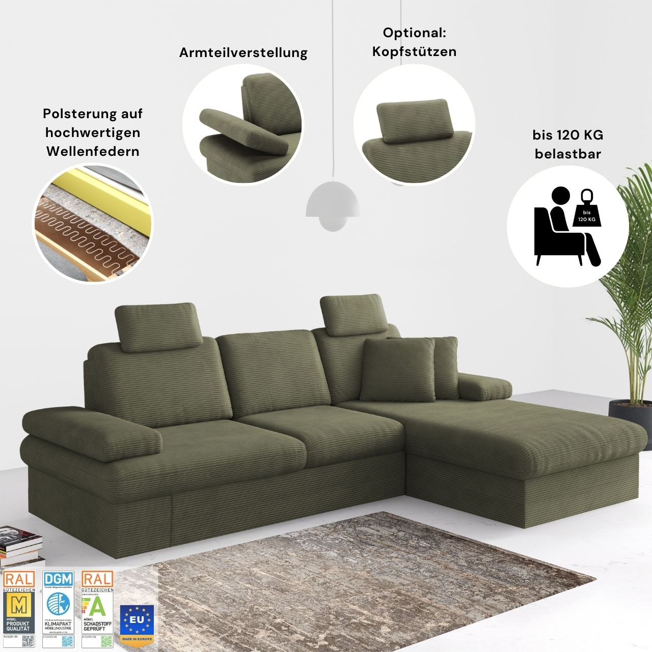 sit&more Wohnlandschaft »Moreno«, mit Armteilverstellung,wahlweise mit Bettfunktion