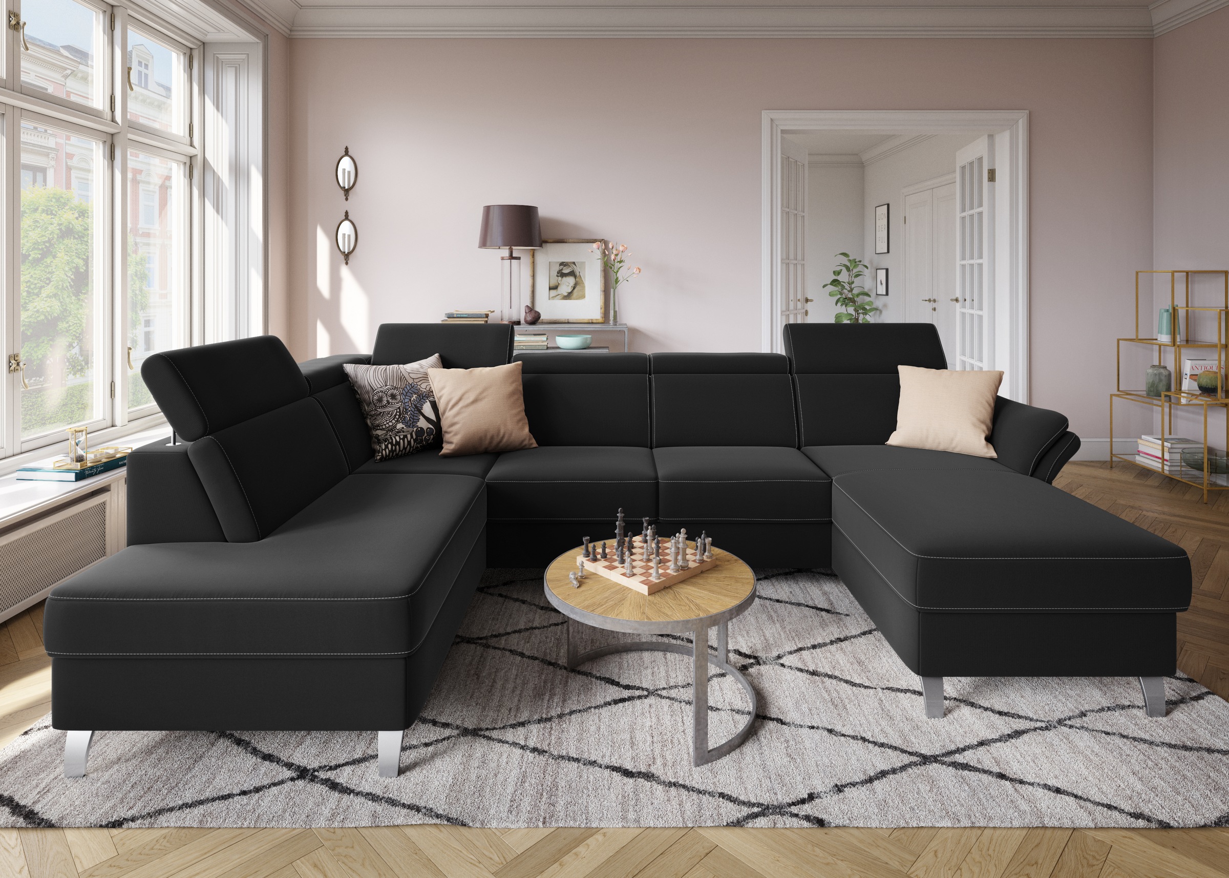 sit&more Wohnlandschaft »Vincenzo U-Form«, inklusive Kopfteilverstellung, wahlweise mit Bettfunktion, Bettkasten