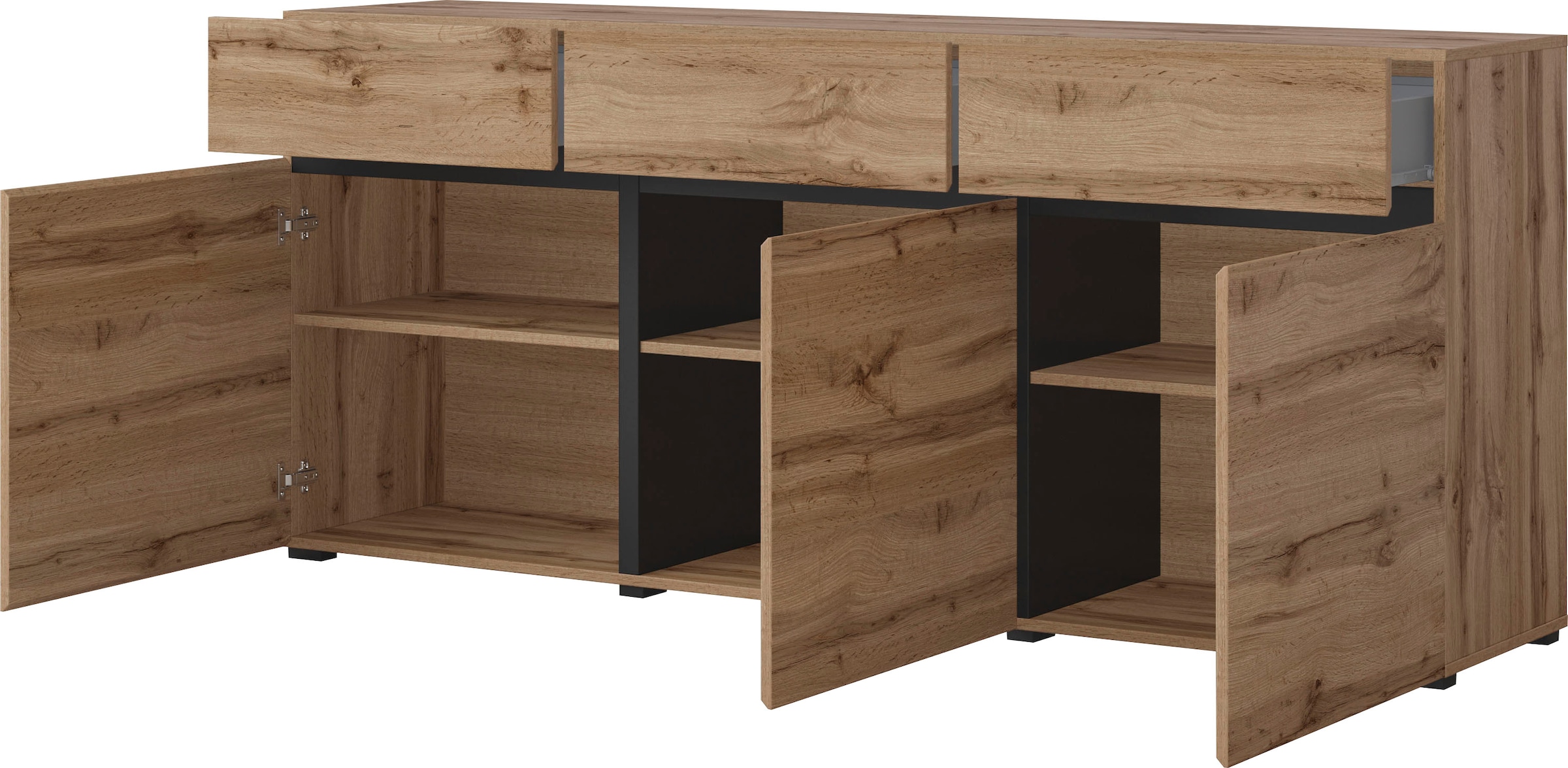 INOSIGN Sideboard »Cross,Breite 180 cm, moderne grifflose Kommode,3 Türen/3 Schubkästen«, Schubladenschrank mit viel Stauraum, Einlegeböden verstellbar