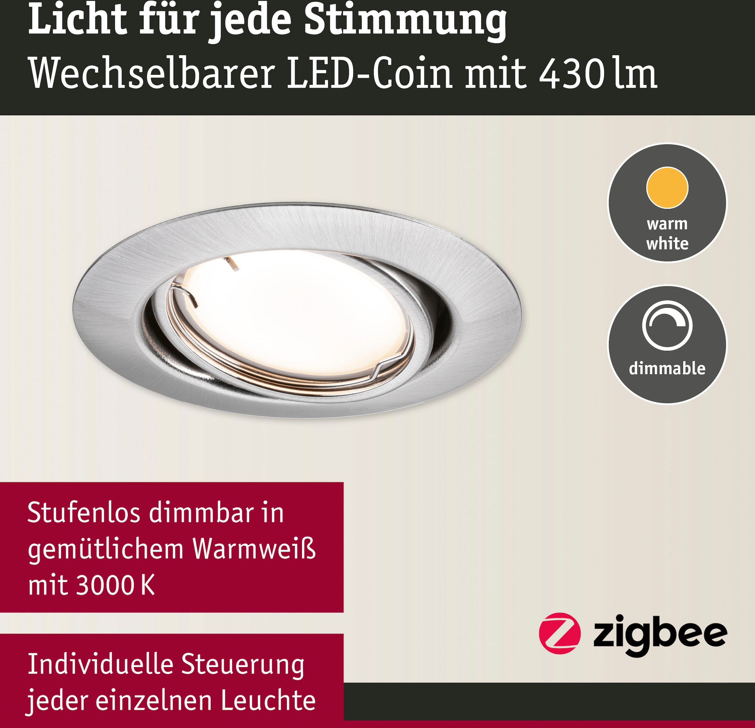 Paulmann LED Einbauleuchte »Base 3x430lm 230V«, 3 flammig, Zigbee Basisset