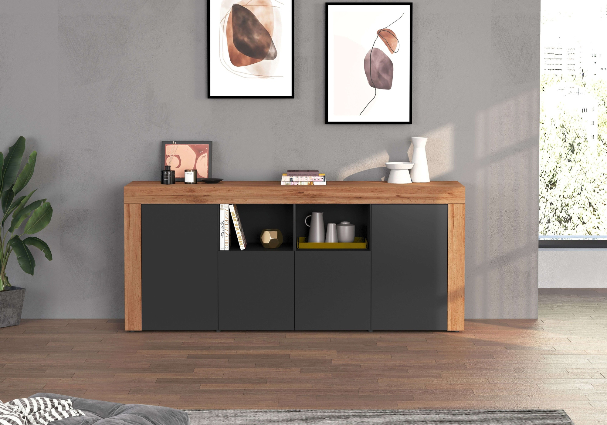 INOSIGN Sideboard »CHRONOS Breite 200 cm mit 4 Türen, 2 offene und 8 geschlossene Fächer«, (1 St.), Sideboard,Kommode, Schrank, Grifflos mit Push to Open, Made in Italy