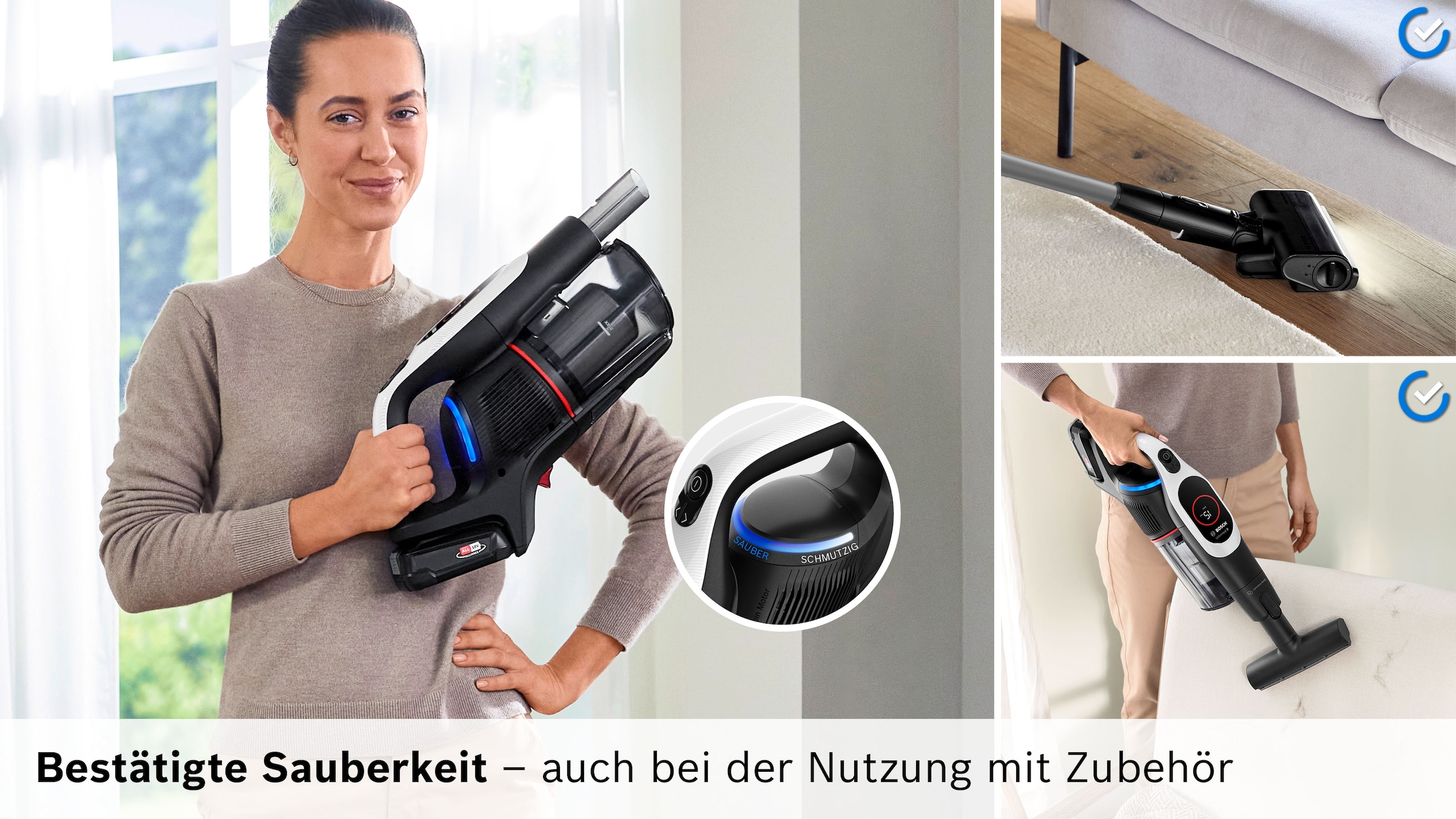 BOSCH Akku-Stielstaubsauger »BTS942WQC« LED-Licht, HEPA-Filtersystem, Schnellladegerät, 2 Akkus, weiß