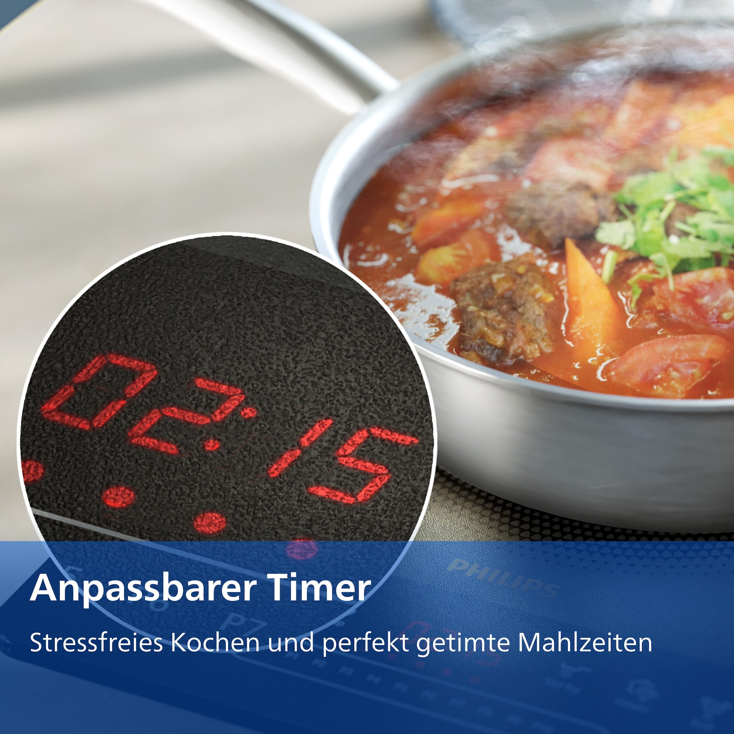 Philips Einzel-Induktionskochplatte »HD5850/90 5000 Series mit 10 Heizstufen, Boost-Funktion u. Timer« Ultraflaches Design, automatische Pfannenerkennung, Touch-Display