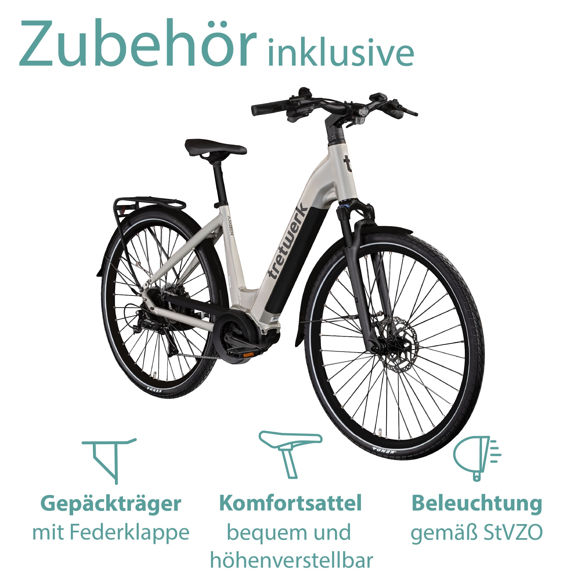 Tretwerk E-Bike »Amber«, 8 Gang, Shimano, Acera M3020 SGS, Mittelmotor 250 W, E Bike Damen 28" Elektrofahrrad 155 - 185cm Hollandrad