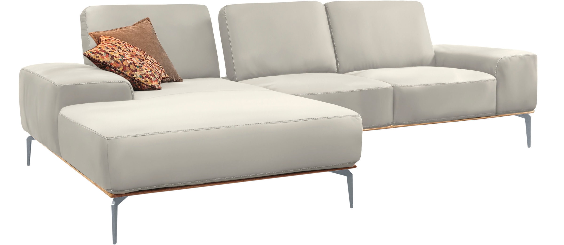 W.SCHILLIG Ecksofa »run, Designsofa mit tollem Sitzkomfort, bequem, L-Form«, mit elegantem Holzsockel, Füße in Silber matt, Breite 279 cm