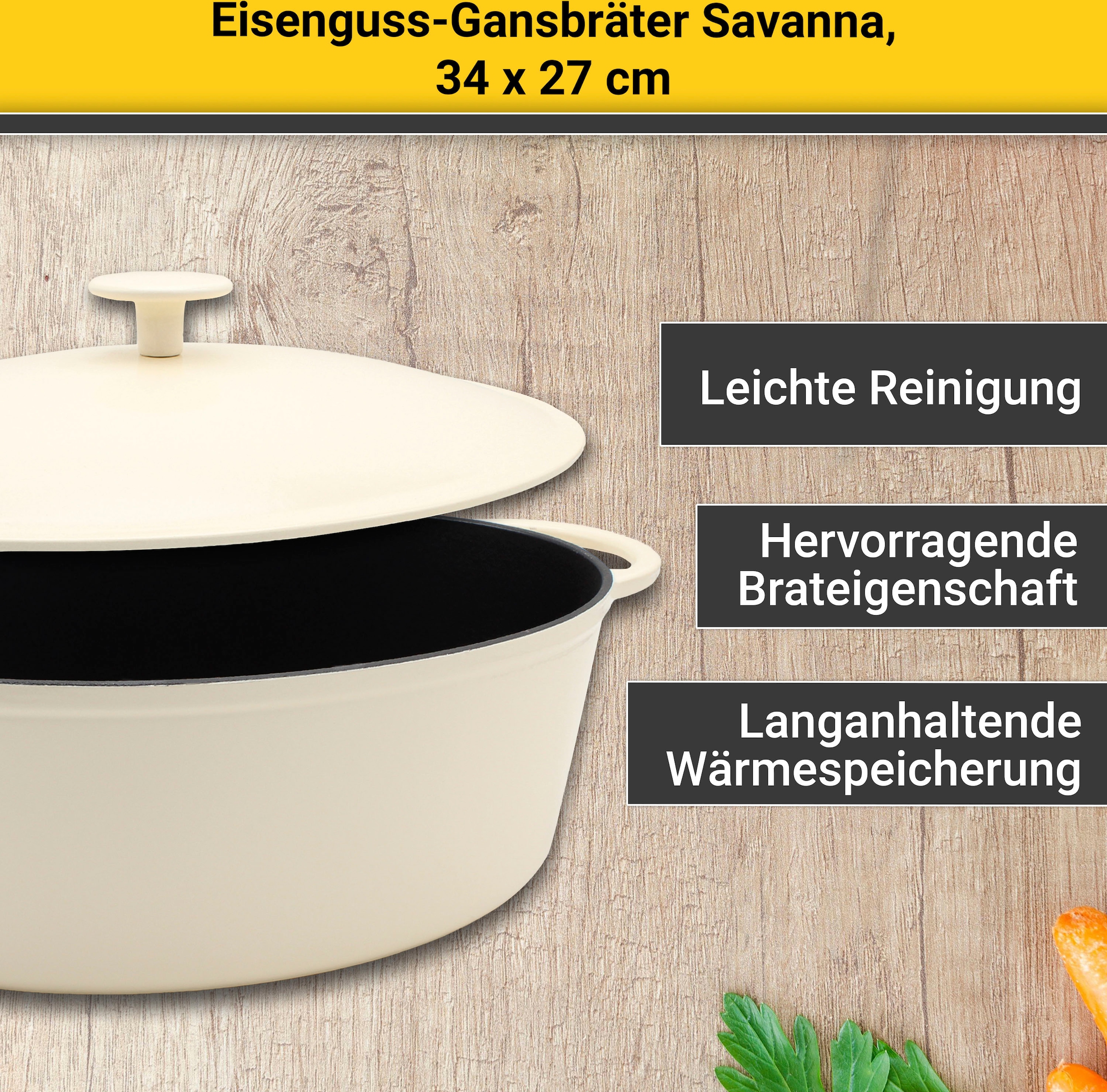 Krüger Bräter »Eisenguss Gansbräter mit Deckel SAVANNA, 34 x 27 x 12,5 cm«, günstig online kaufen