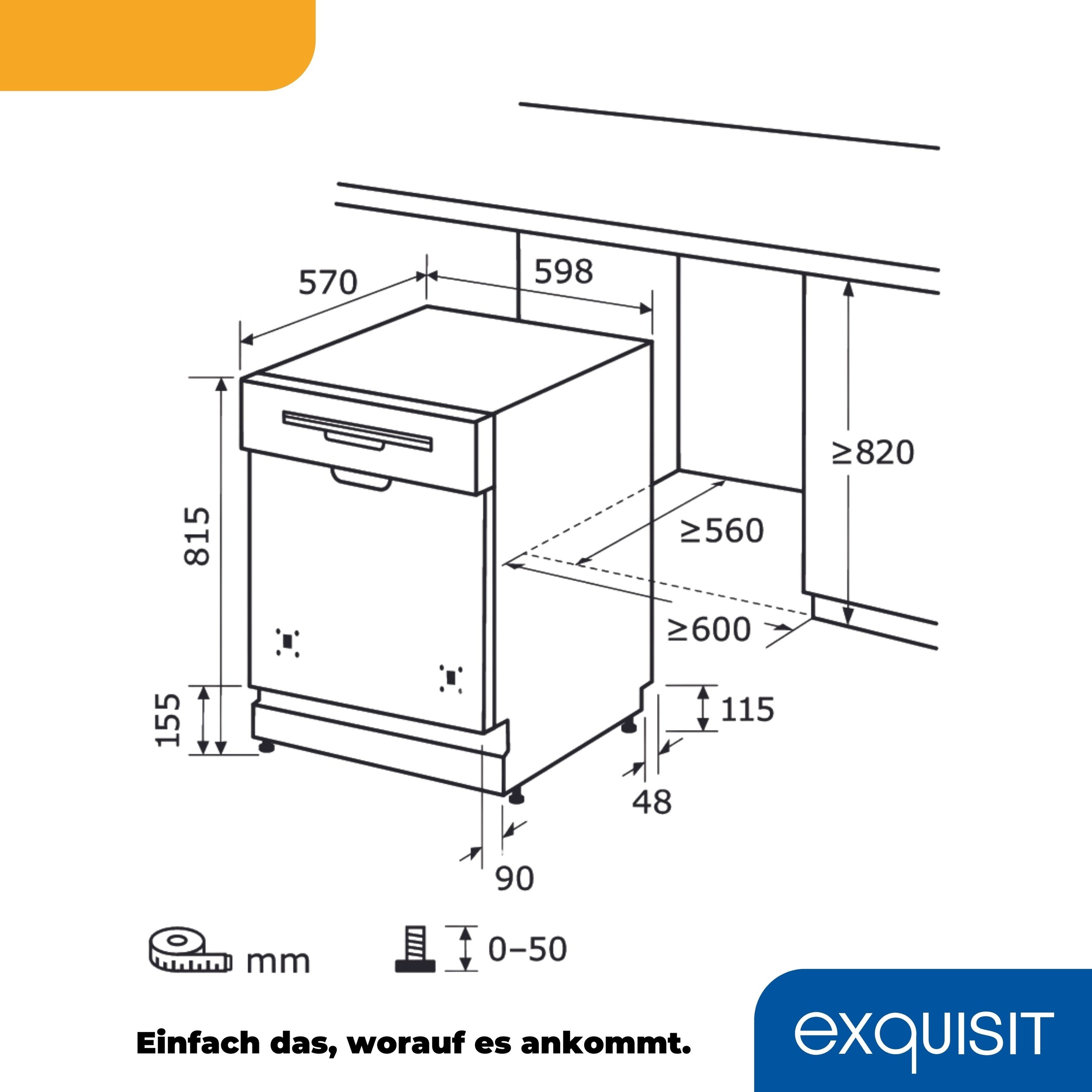 exquisit teilintegrierbarer Geschirrspüler »EGSP6012-EB-030E inox«, 12 Maßgedecke